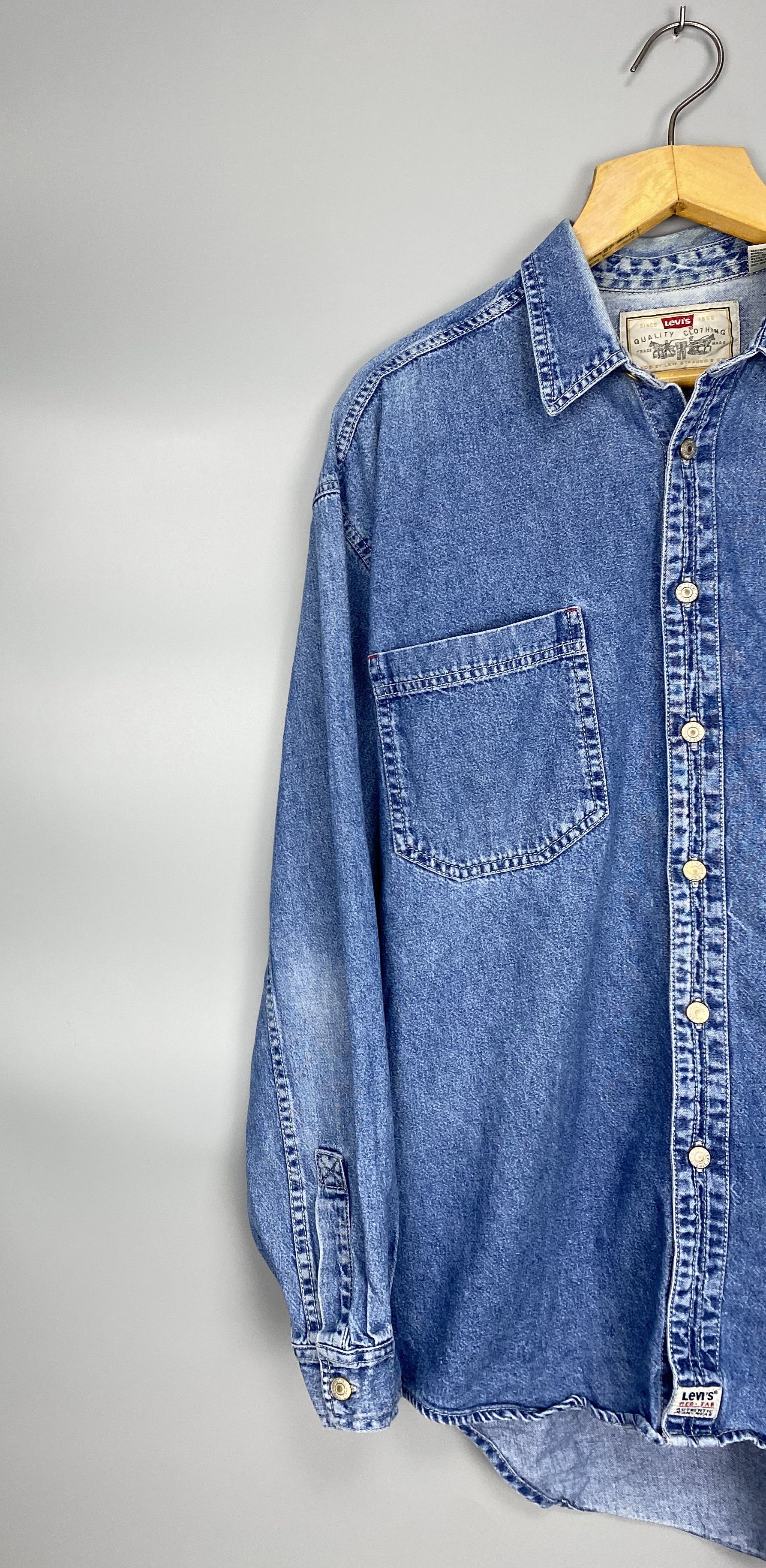 Levi's Vintage 90s LEVIS Denim Blue Shirt Size US L / EU 52-54 / 3 - 2 Thumbnail