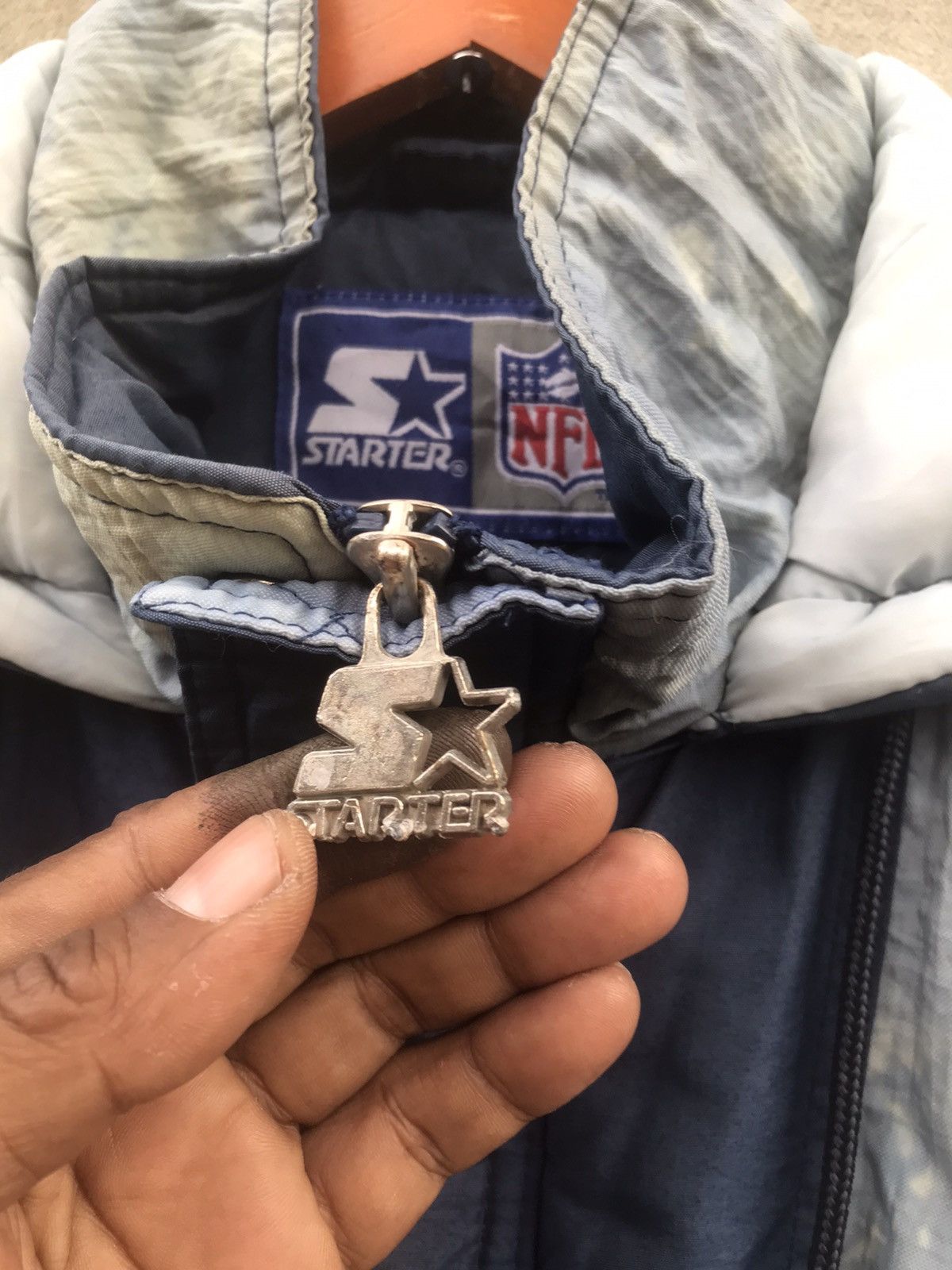 NFL 90s Starter Dallas Cowboys Acid Wash Silver Diamond Puffer Size US L / EU 52-54 / 3 - 14 Thumbnail
