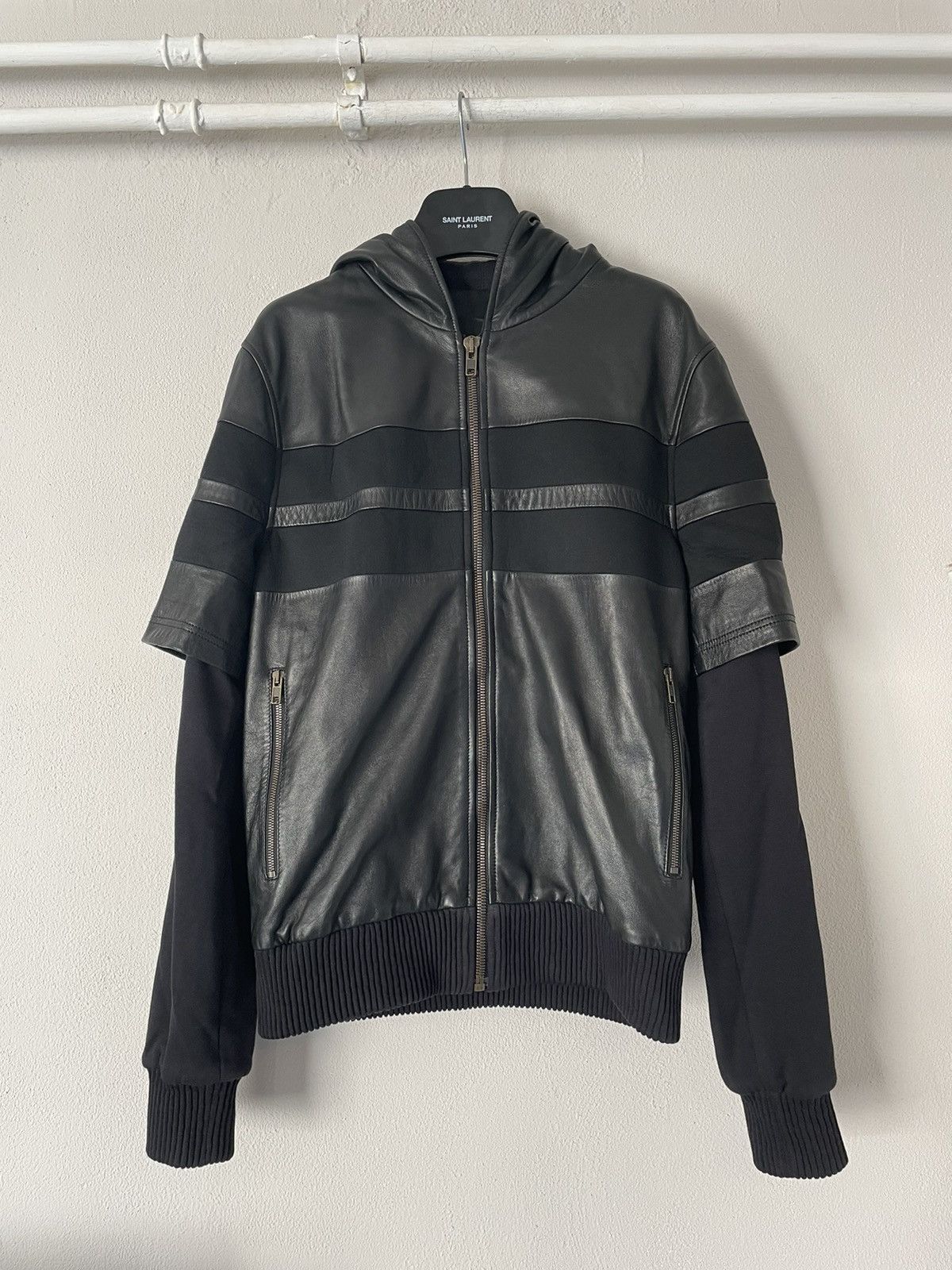 Givenchy Double Sleeves Leather Stripe Cotton Bomber Jacket Size US M / EU 48-50 / 2 - 2 Thumbnail