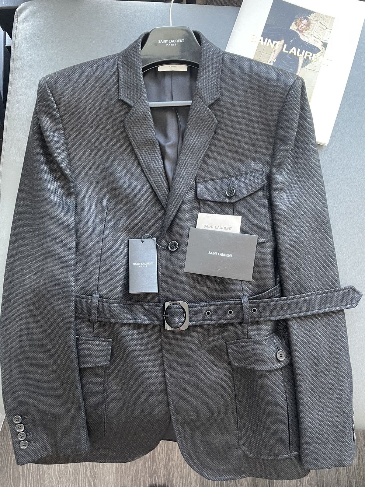 Hedi Slimane × Saint Laurent Paris × Yves Saint Laurent $4,100 Super Runway Saint Laurent Blazer Size 52R - 20 Thumbnail