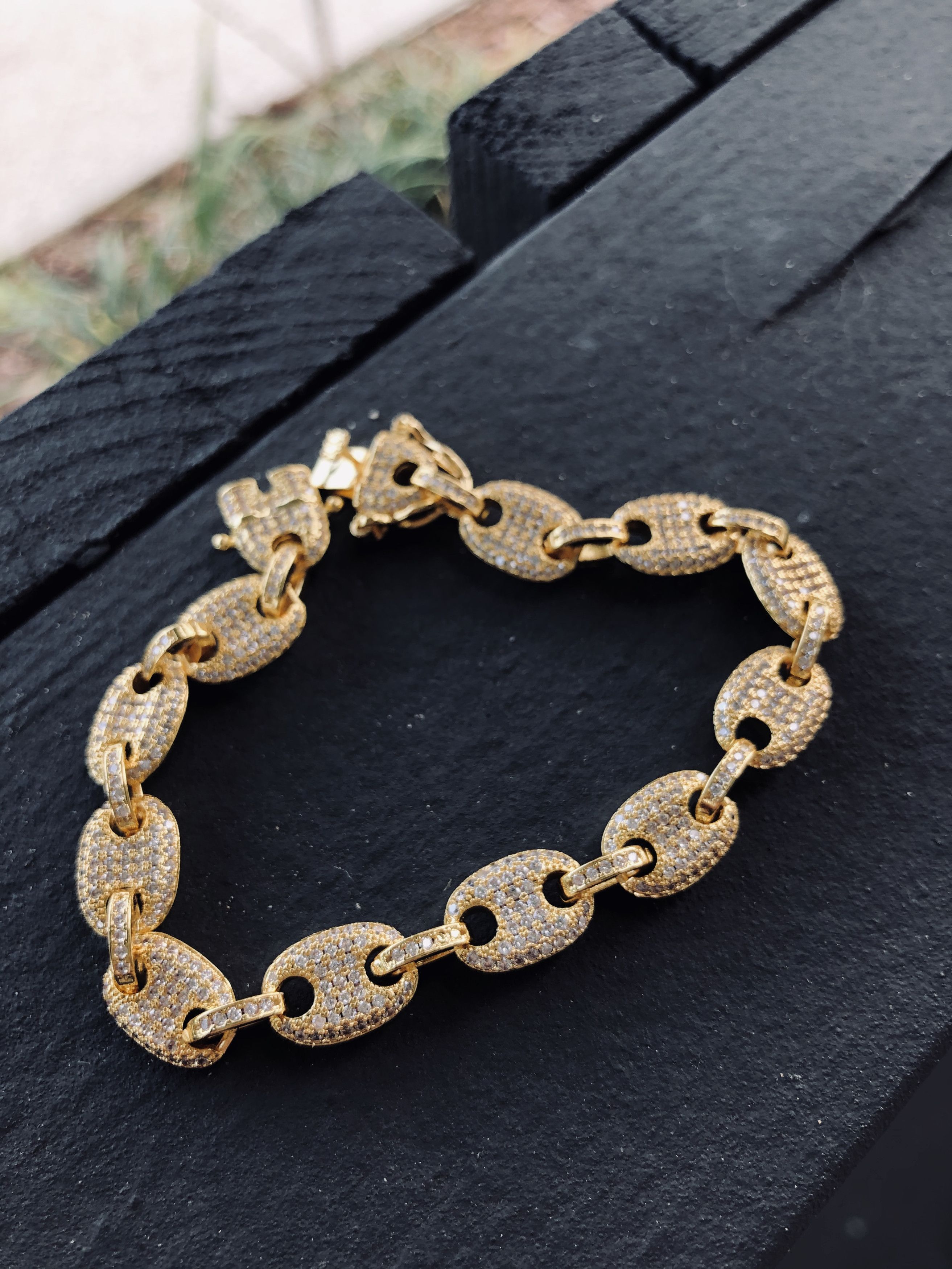 Jewelry 8 inch bracelet 18k gold anchor link diamond CZ Size ONE SIZE - 1 Thumbnail
