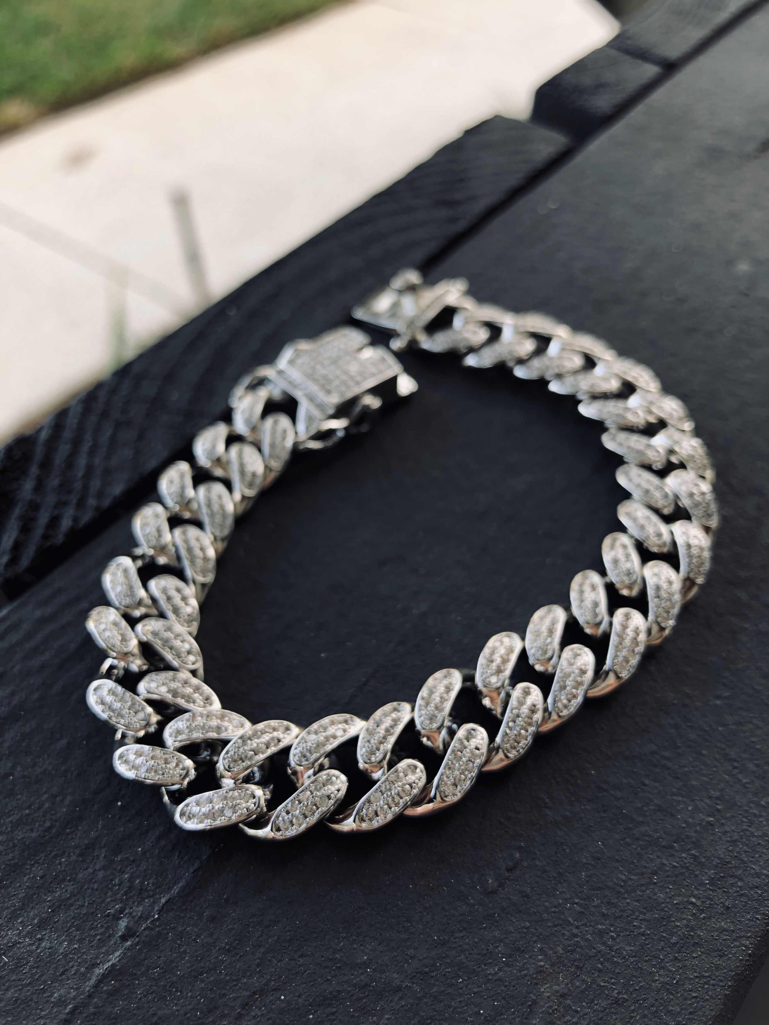 Jewelry 7 inch bracelet 14k WHITE gold Miami Cuban Link diamond CZ Size ONE SIZE - 4 Thumbnail