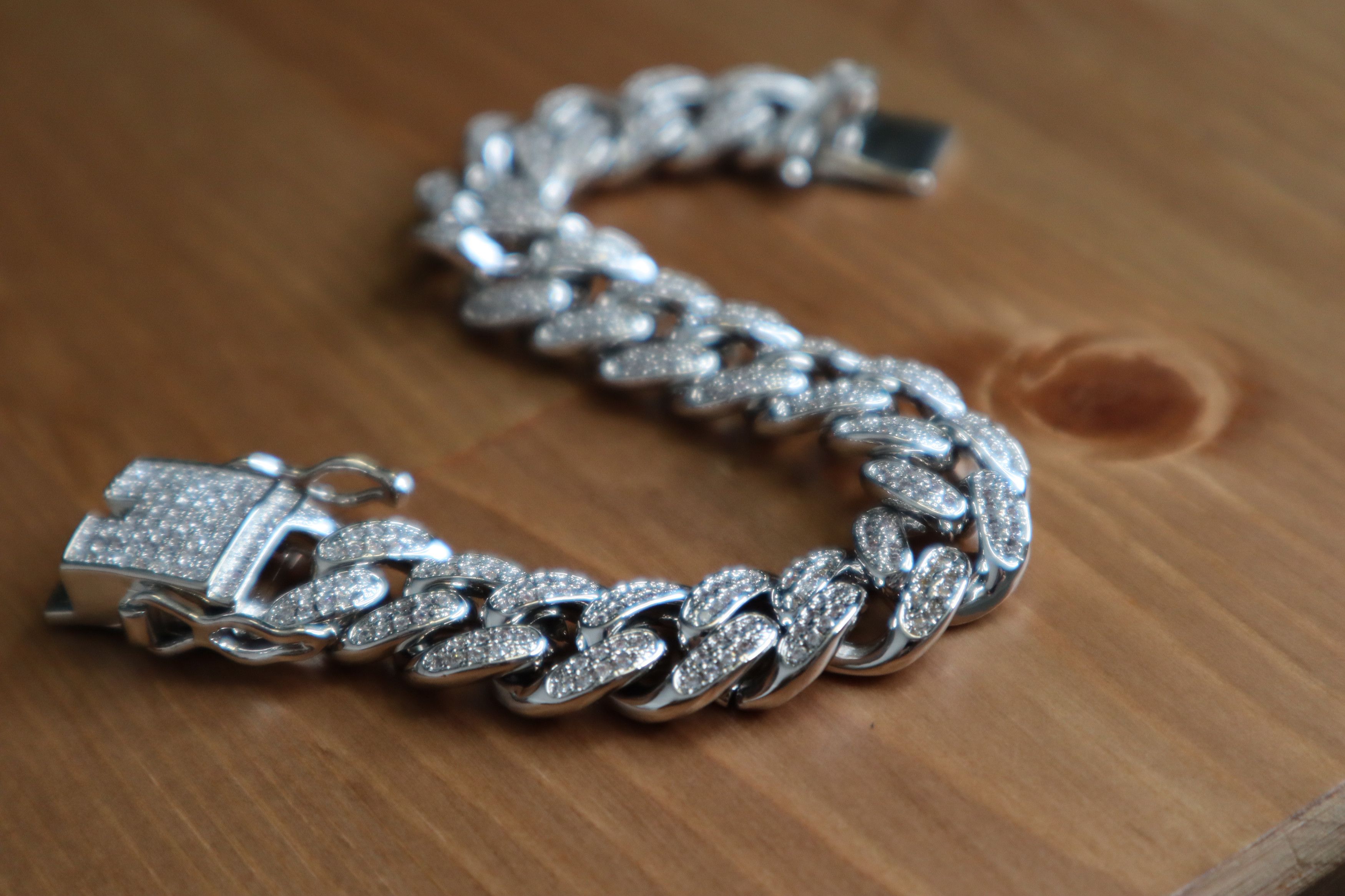 Jewelry 7 inch bracelet 14k WHITE gold Miami Cuban Link diamond CZ Size ONE SIZE - 5 Thumbnail
