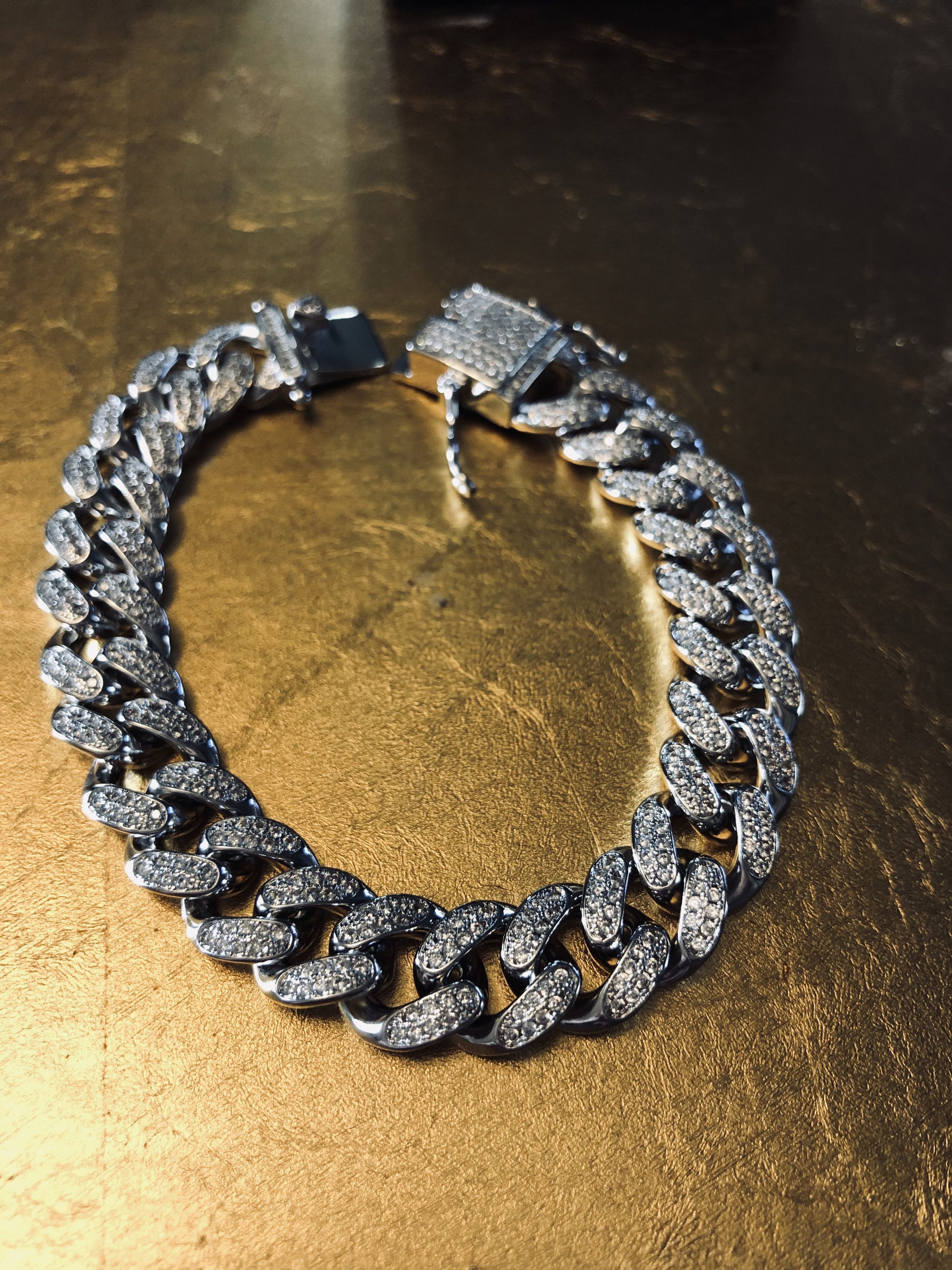 Jewelry 7 inch bracelet 14k WHITE gold Miami Cuban Link diamond CZ Size ONE SIZE - 3 Thumbnail