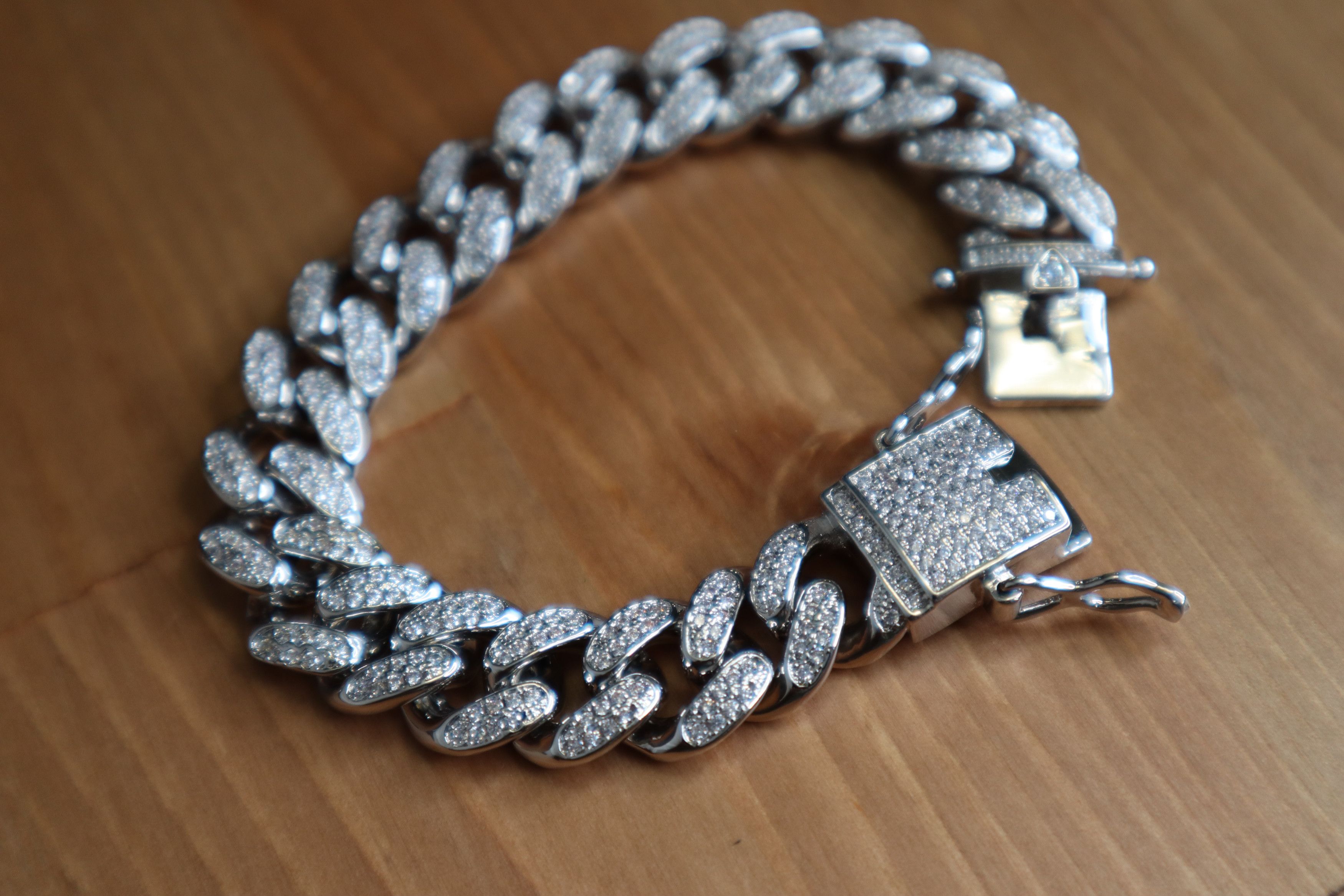 Jewelry 7 inch bracelet 14k WHITE gold Miami Cuban Link diamond CZ Size ONE SIZE - 6 Thumbnail