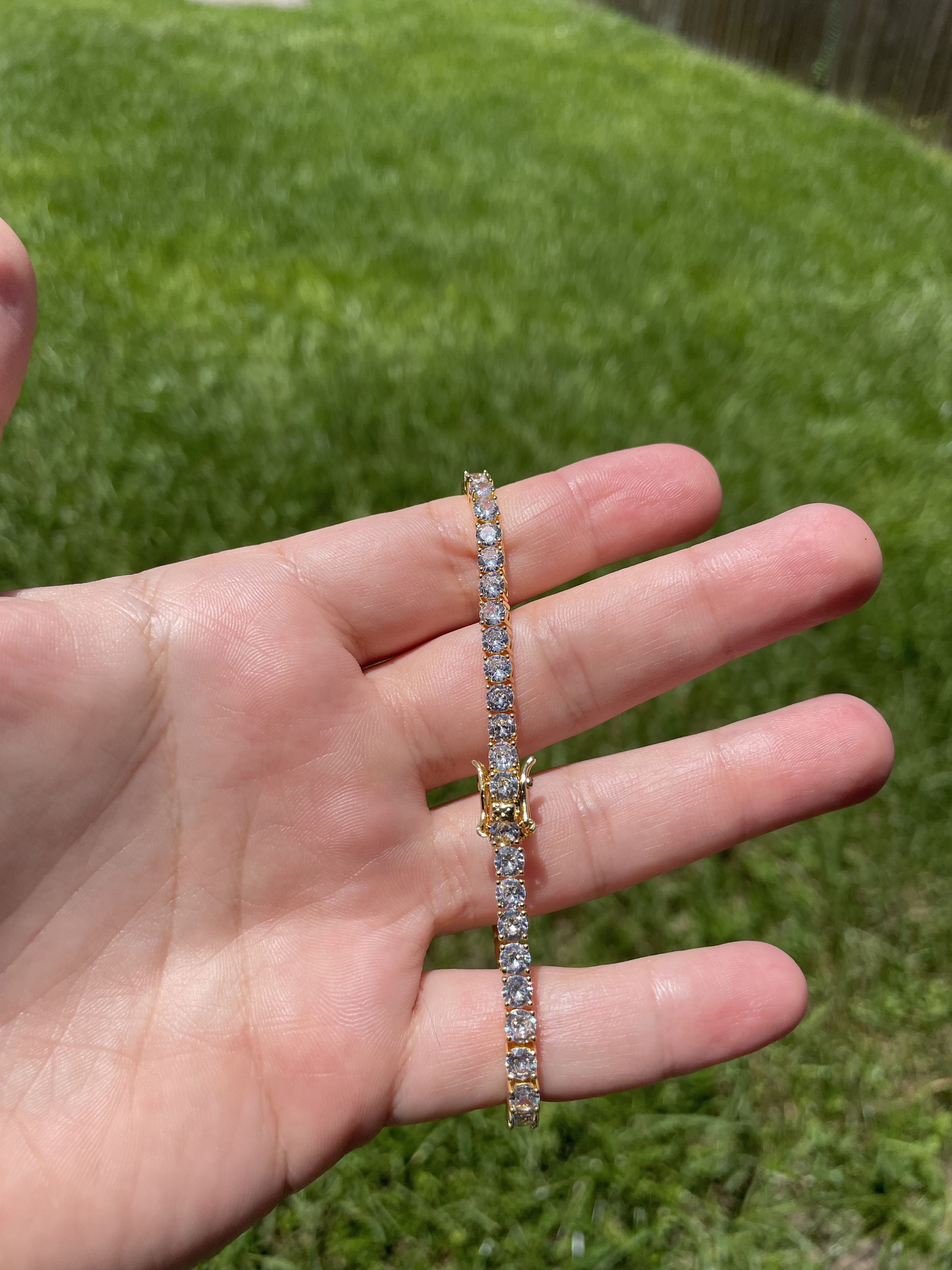 Jewelry 8 Inch 4mm Yellow Gold Tennis Bracelet Lab Diamond Size ONE SIZE - 1 Thumbnail
