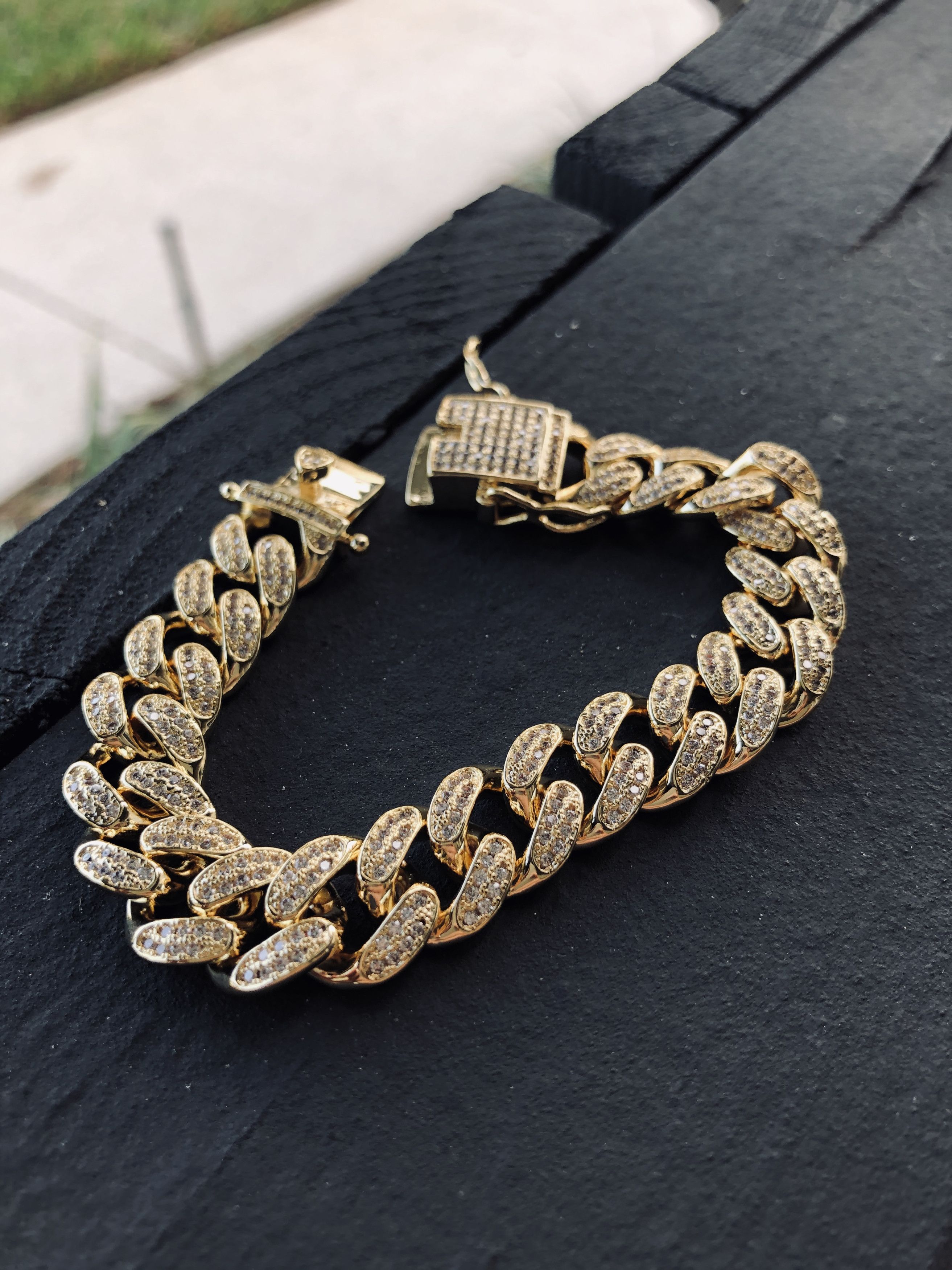 Jewelry 7 inch bracelet 18k YELLOW gold Miami Cuban Link diamond CZ Size ONE SIZE - 3 Thumbnail