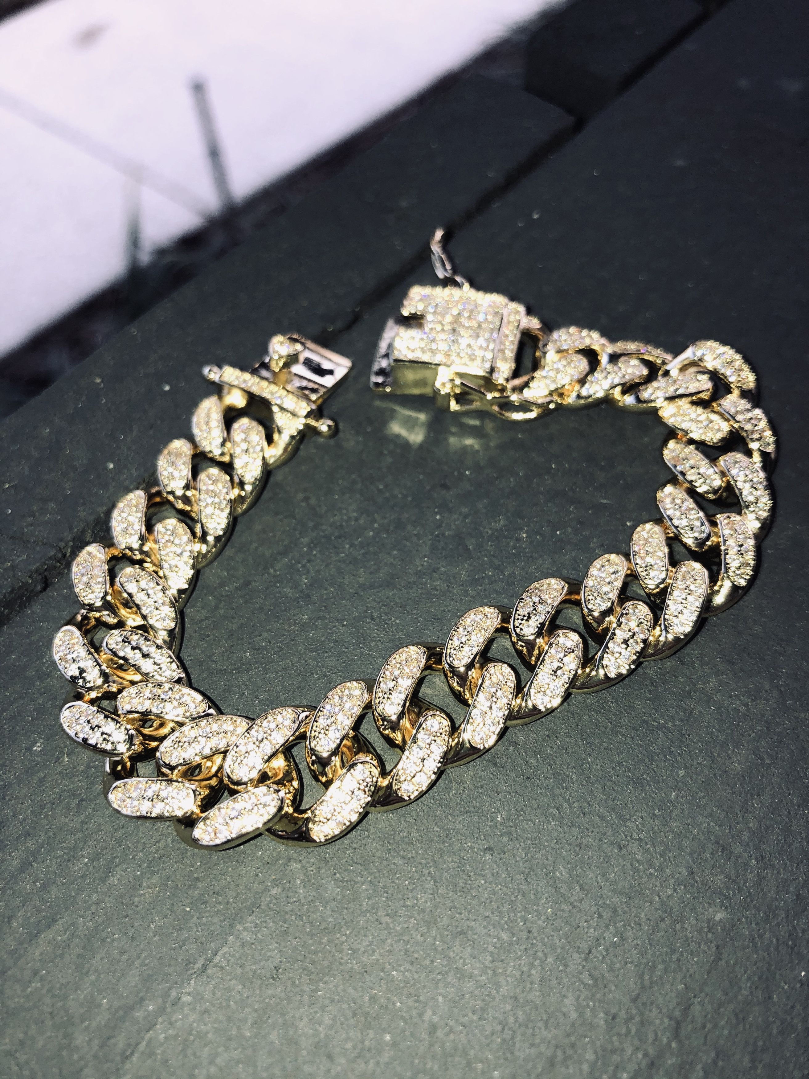 Jewelry 7 inch bracelet 18k YELLOW gold Miami Cuban Link diamond CZ Size ONE SIZE - 4 Thumbnail