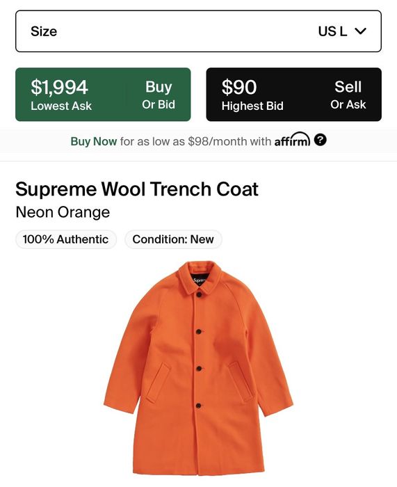 Supreme wool 2024 trench coat