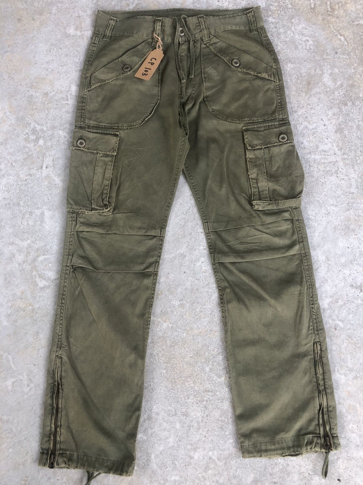 image of Seditionaries Over Whelm Cargo Pants Tactical Multipocket Distressed Pants in Green, Men's (Size 33