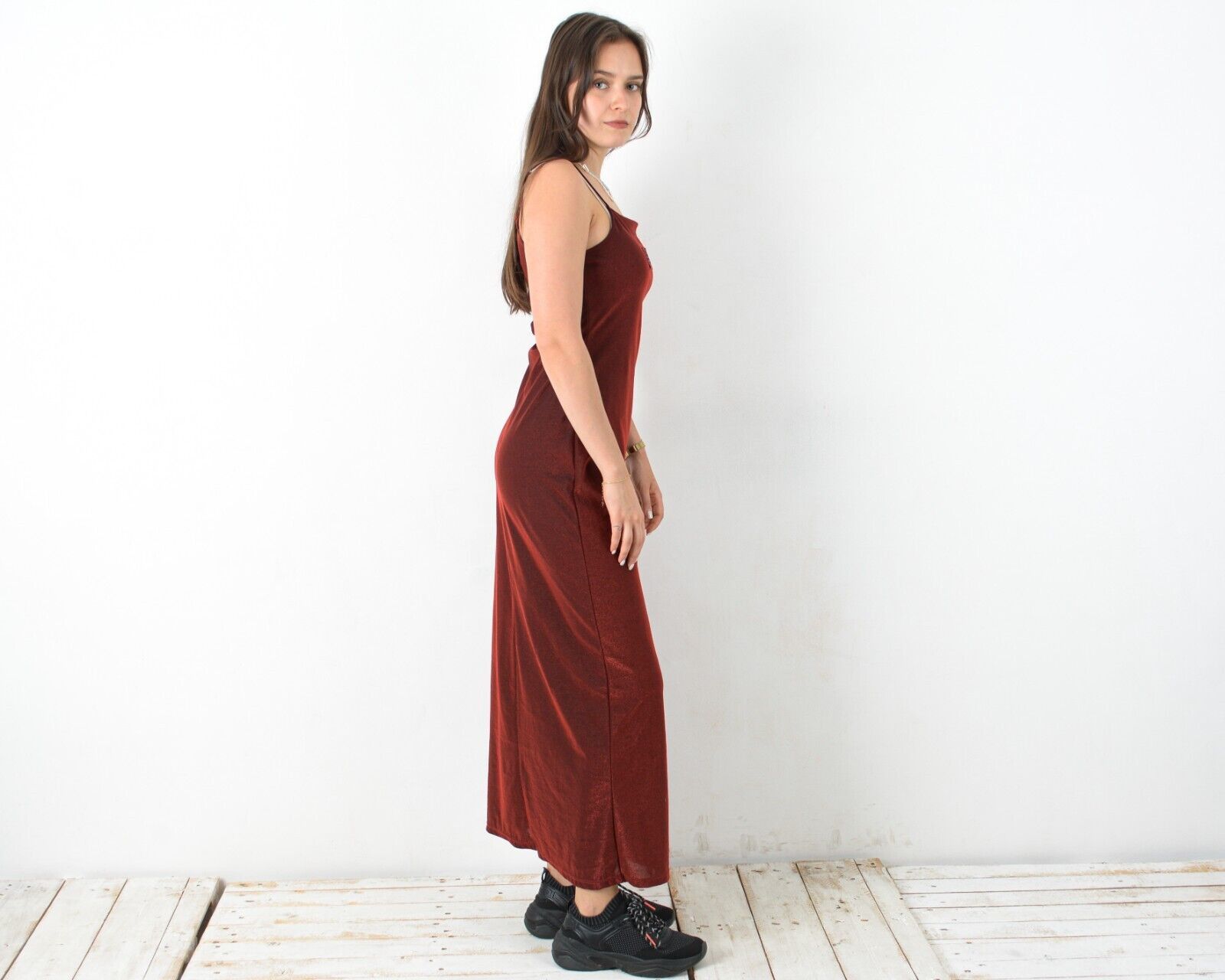 Vintage Y2K French Slip Shimmer Spaghetti Strap Dress Sequin Maxi Size M / US 6-8 / IT 42-44 - 3 Thumbnail