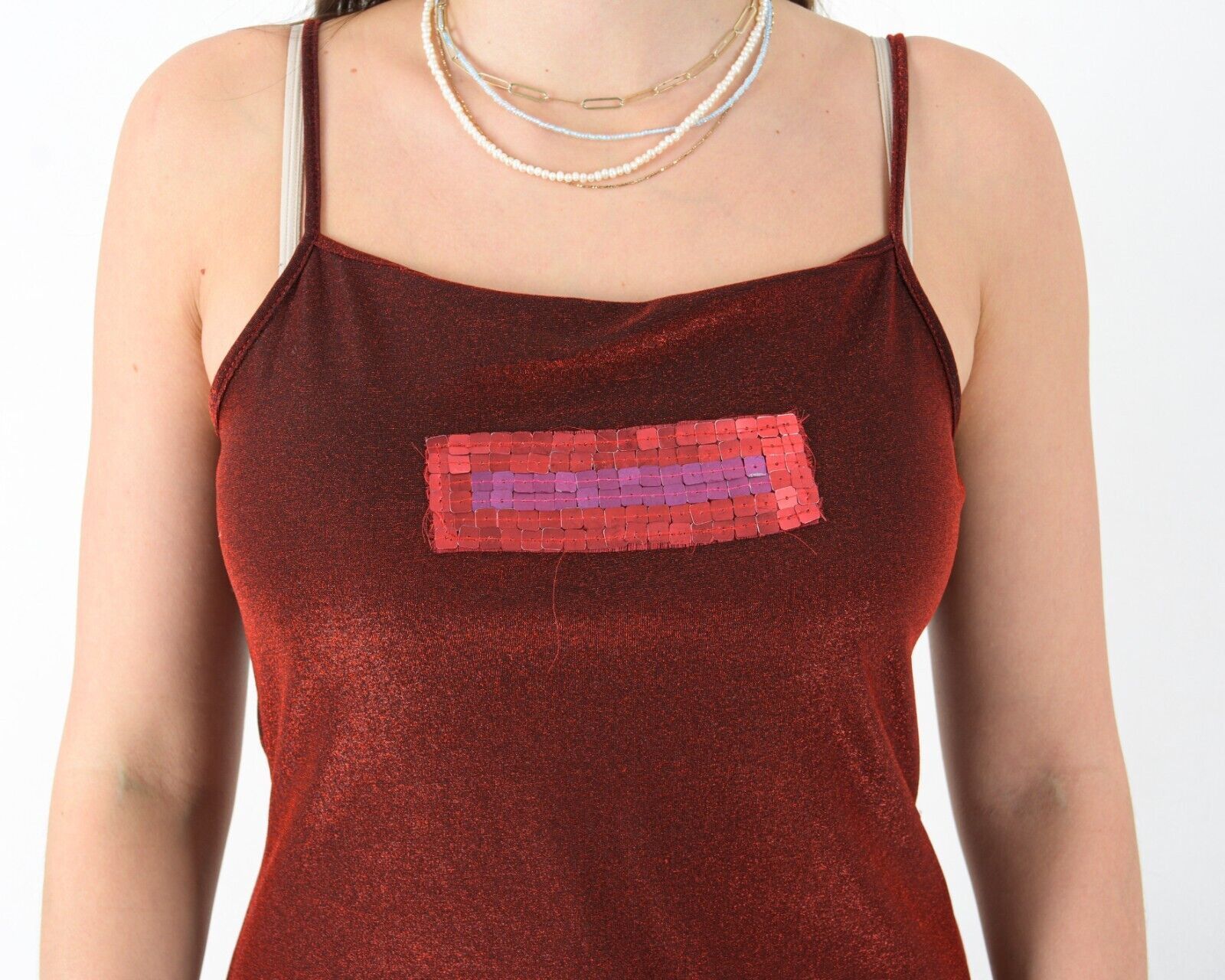 Vintage Y2K French Slip Shimmer Spaghetti Strap Dress Sequin Maxi Size M / US 6-8 / IT 42-44 - 5 Thumbnail