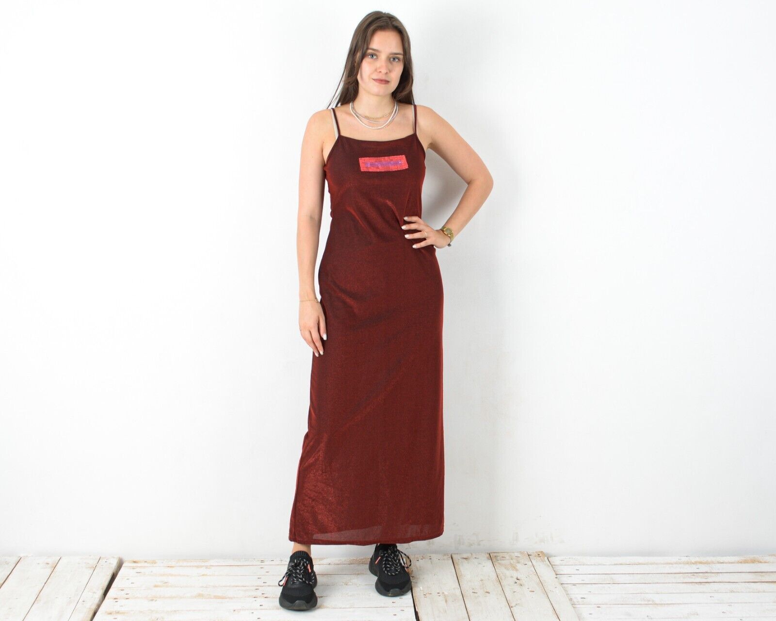 Vintage Y2K French Slip Shimmer Spaghetti Strap Dress Sequin Maxi Size M / US 6-8 / IT 42-44 - 1 Thumbnail