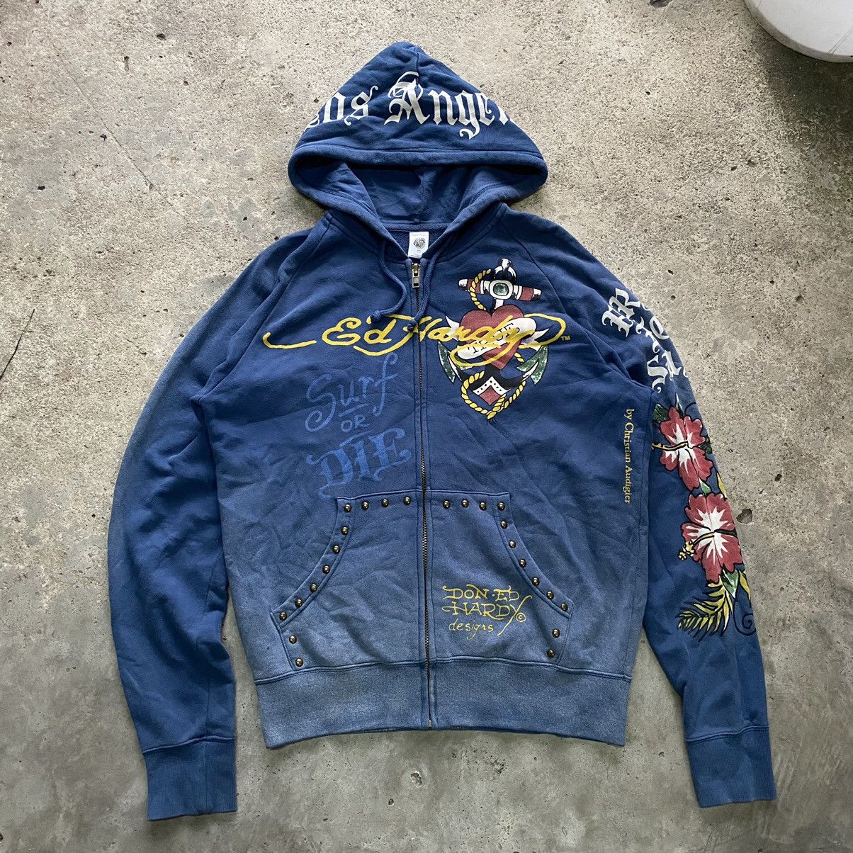 Vintage Ed Hardy hot by Christian Audigier Surf Mob Hoodie