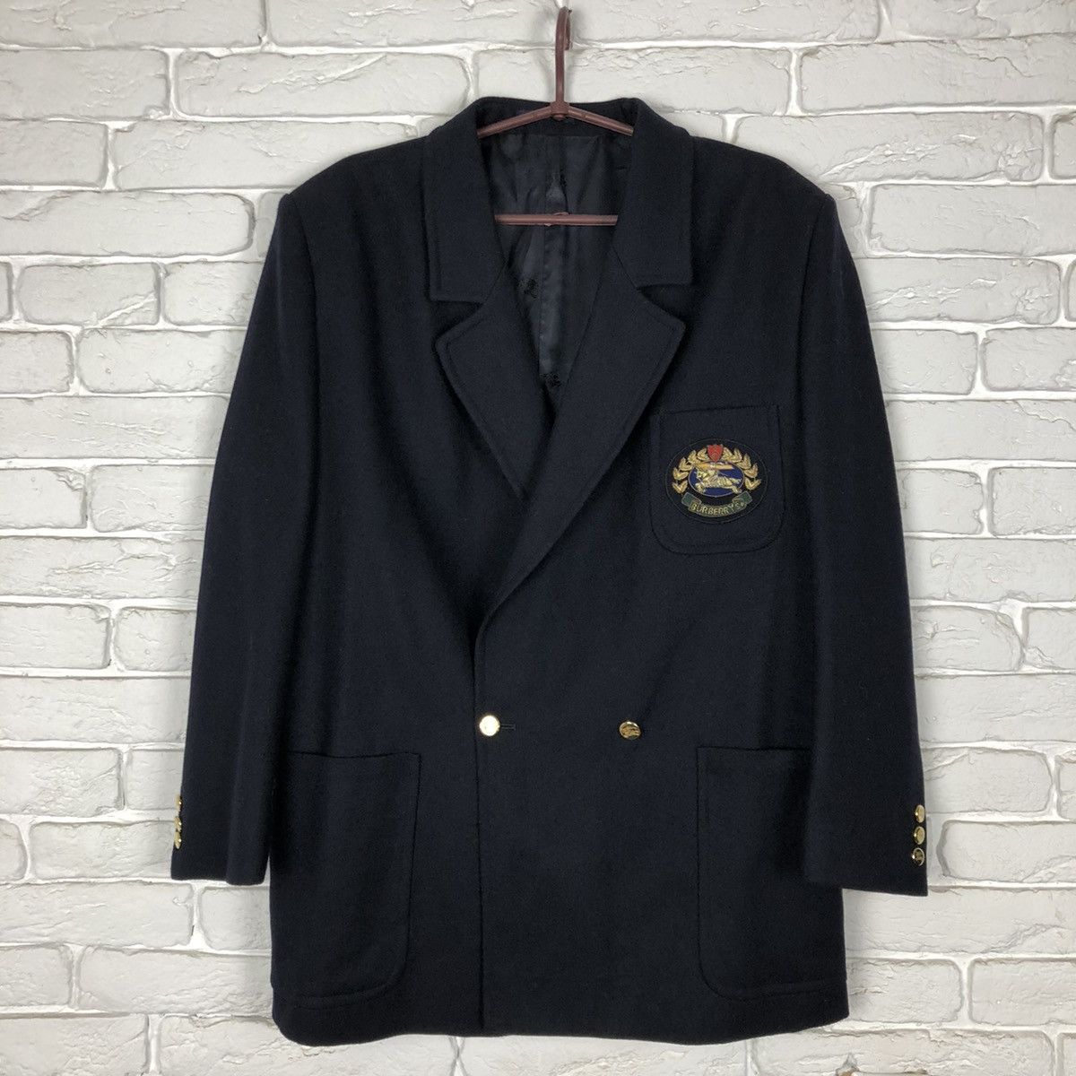image of Burberry’S Wool Double Breasted Vintage Blazer in Black, Women's (Size 2XL)