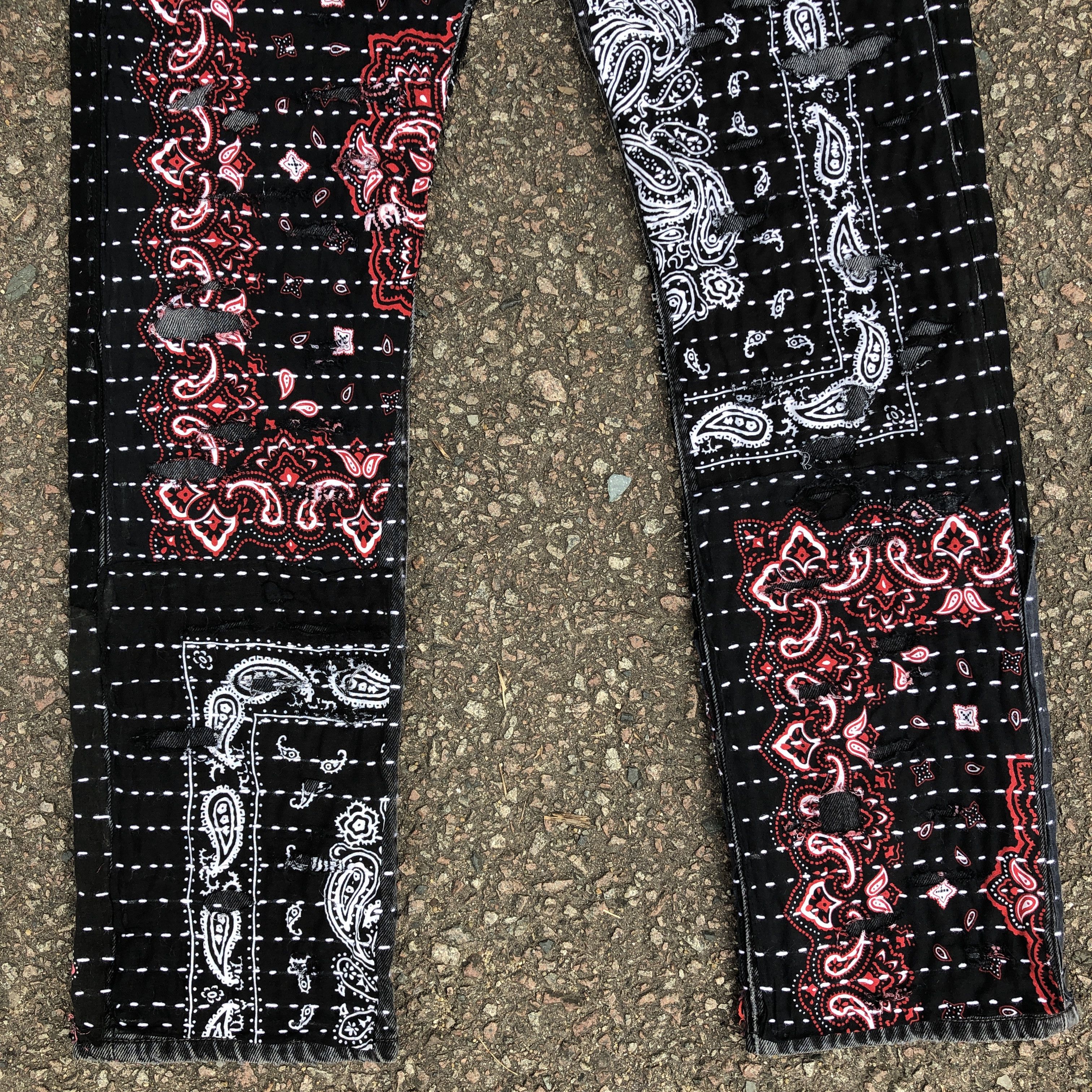 Levi's Levis 501 Jeans Proletareart Paisley Sashiko Boro Patch Work Size US 32 / EU 48 - 4 Thumbnail