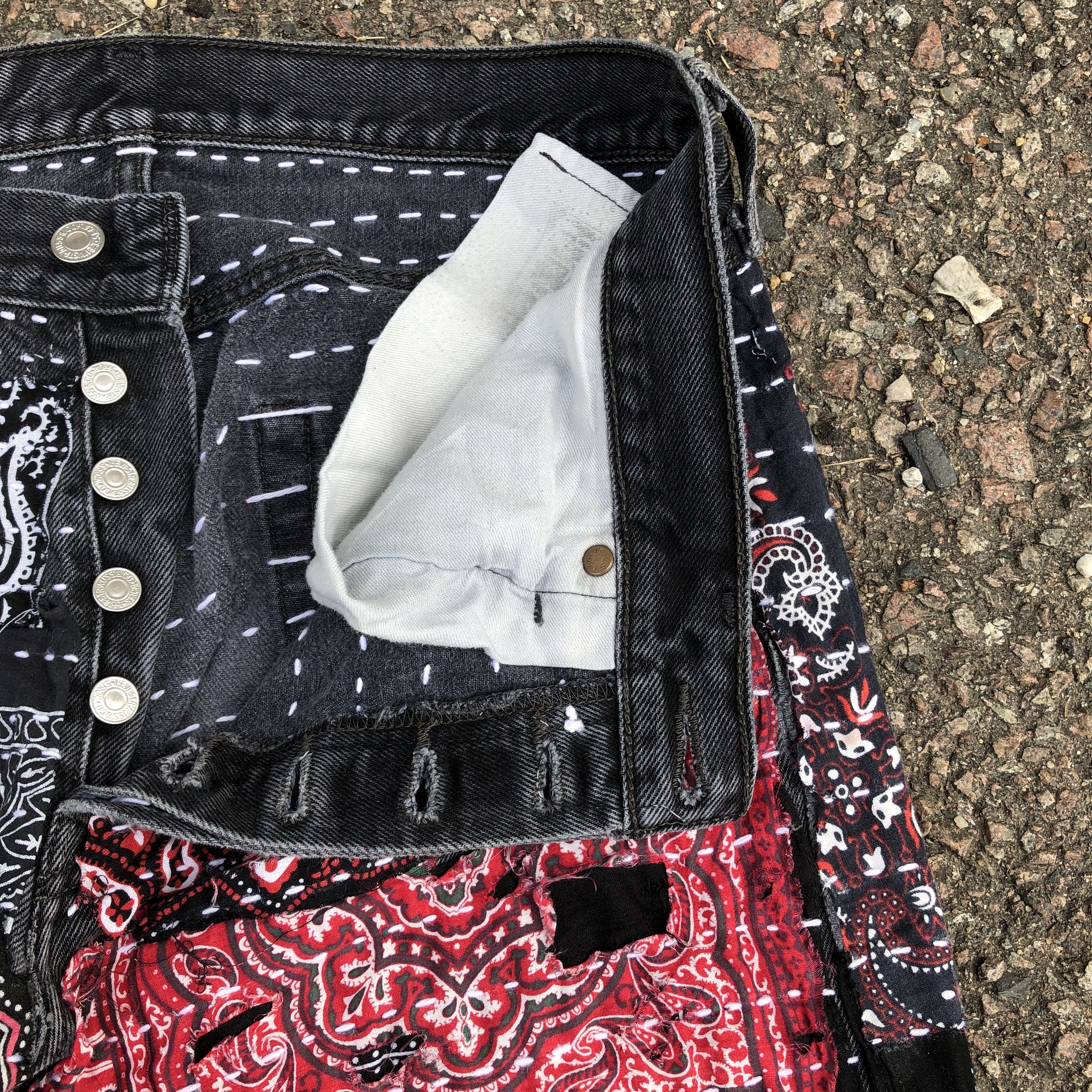 Levi's Levis 501 Jeans Proletareart Paisley Sashiko Boro Patch Work Size US 32 / EU 48 - 8 Thumbnail