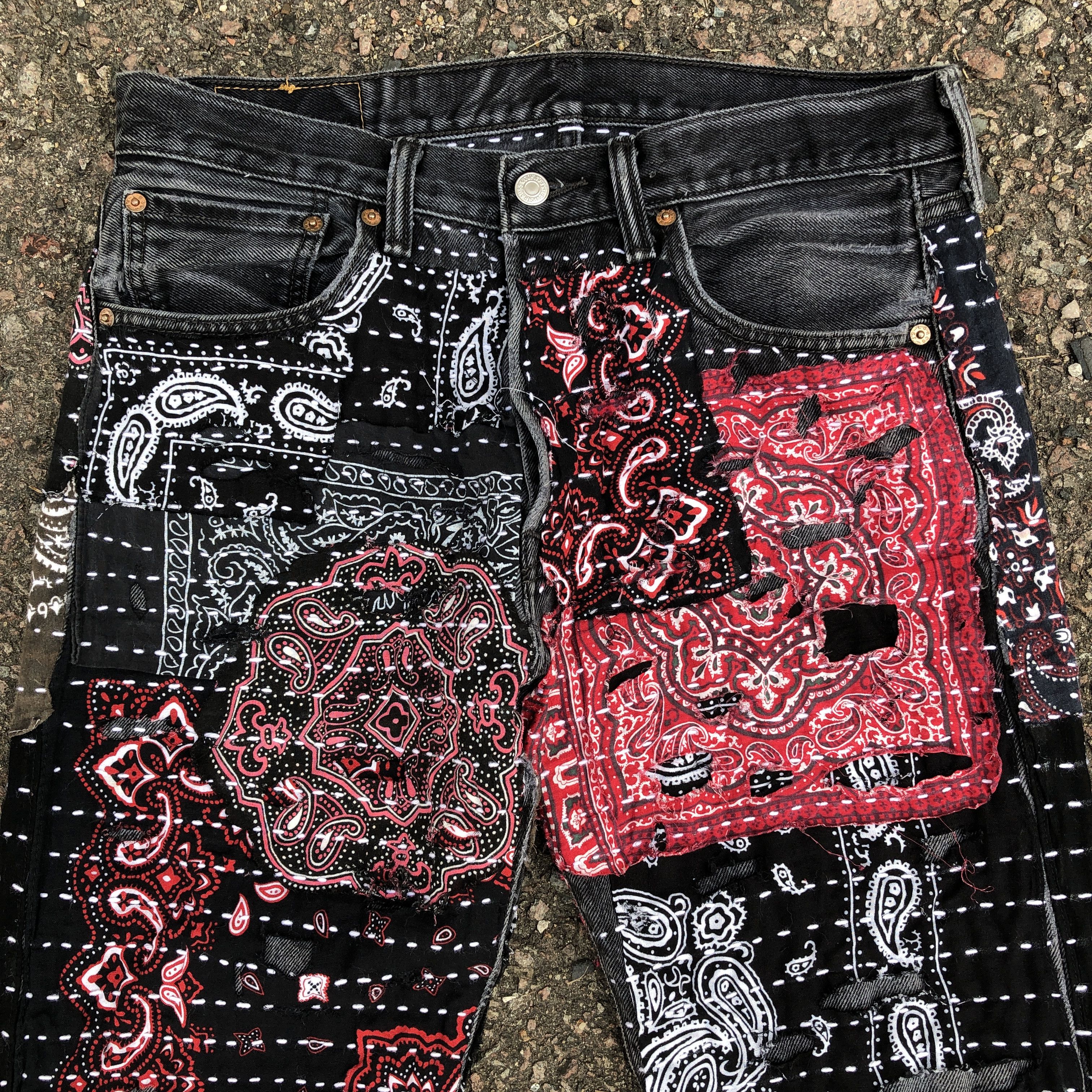 Levi's Levis 501 Jeans Proletareart Paisley Sashiko Boro Patch Work Size US 32 / EU 48 - 3 Thumbnail