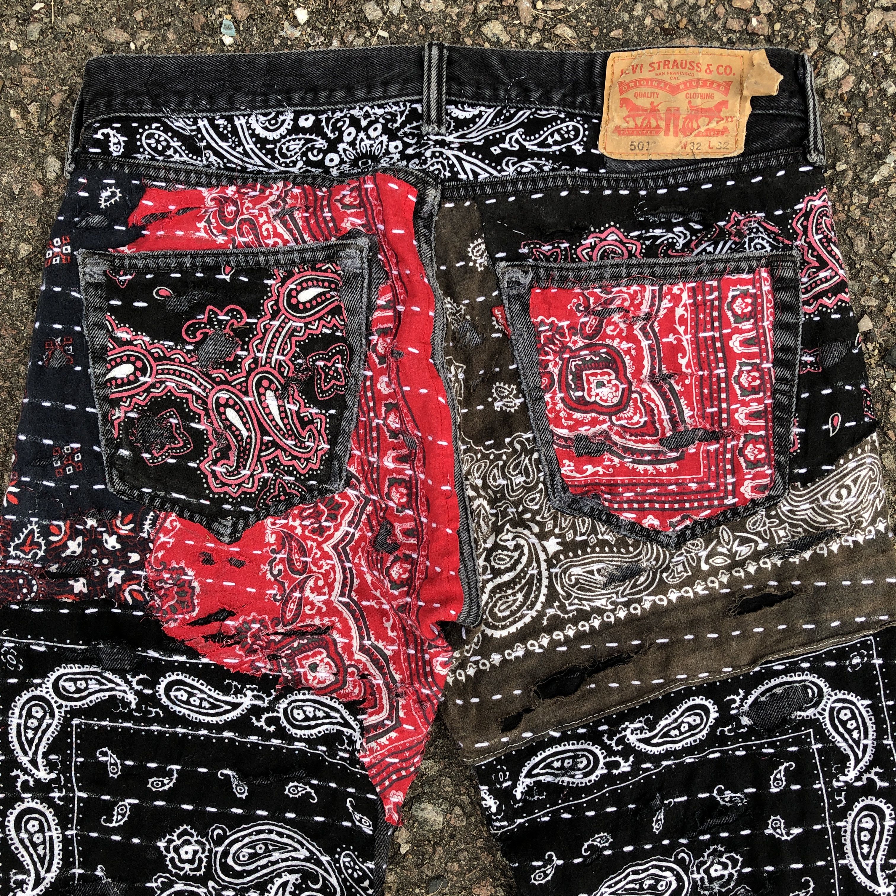 Levi's Levis 501 Jeans Proletareart Paisley Sashiko Boro Patch Work Size US 32 / EU 48 - 5 Thumbnail