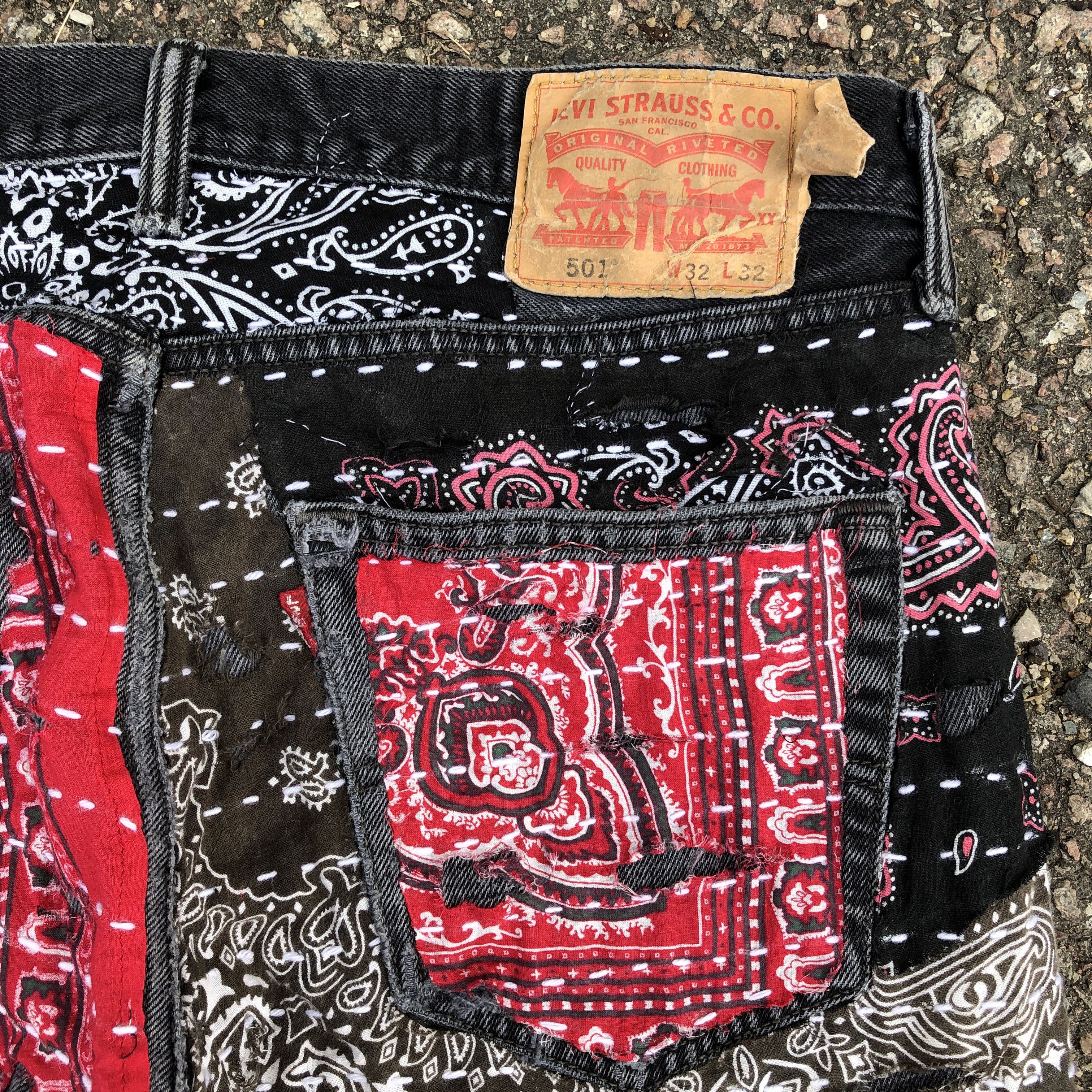 Levi's Levis 501 Jeans Proletareart Paisley Sashiko Boro Patch Work Size US 32 / EU 48 - 6 Thumbnail