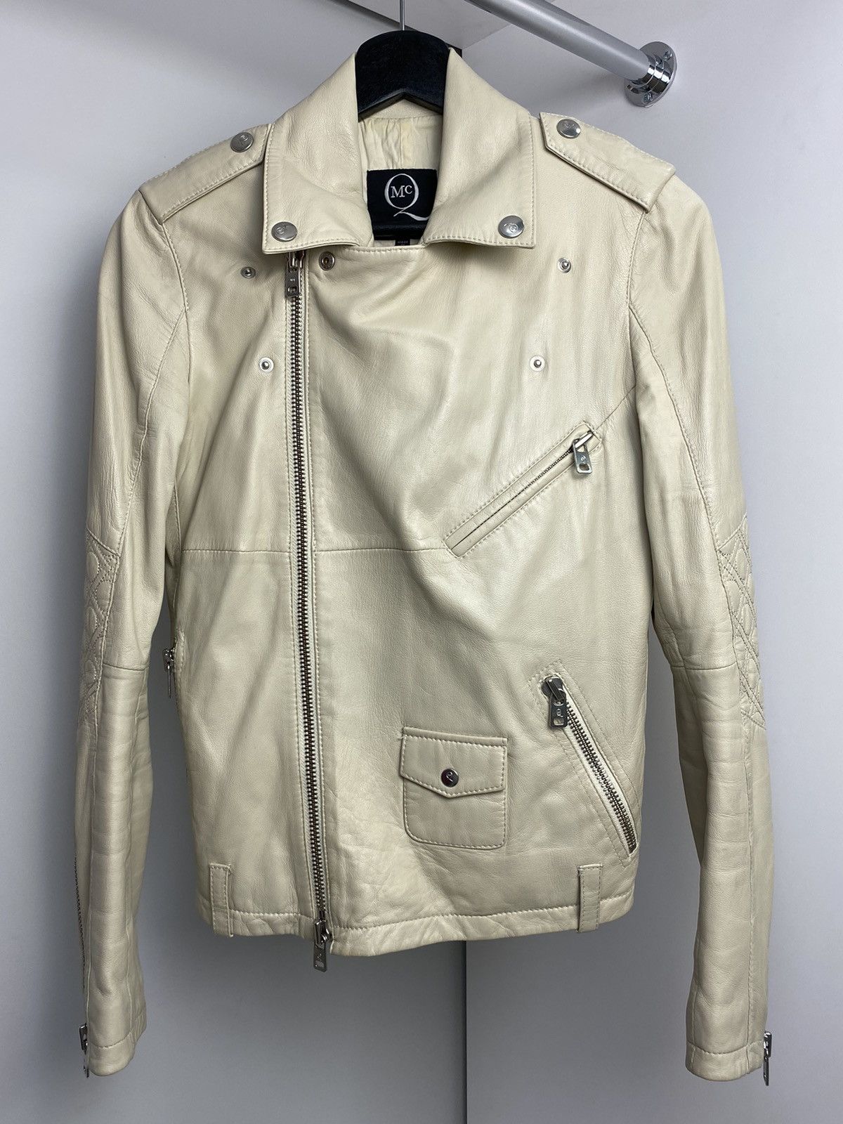 Alexander McQueen ALEXANDER MCQUEEN beige LEATHER CROPPED BIKER Jacket Size S / US 4 / IT 40 - 3 Thumbnail