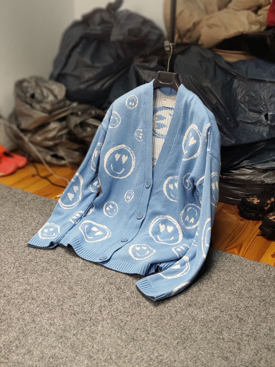Japanese Brand Vintage 90's blue smiley logos Japanese style Knit Cardigan Size XS / US 0-2 / IT 36-38 - 14 Thumbnail