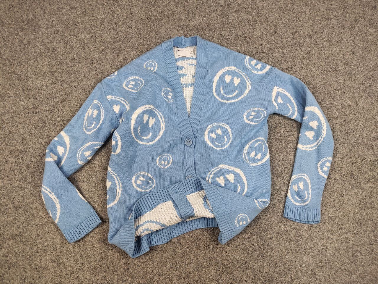 Japanese Brand Vintage 90's blue smiley logos Japanese style Knit Cardigan Size XS / US 0-2 / IT 36-38 - 10 Thumbnail