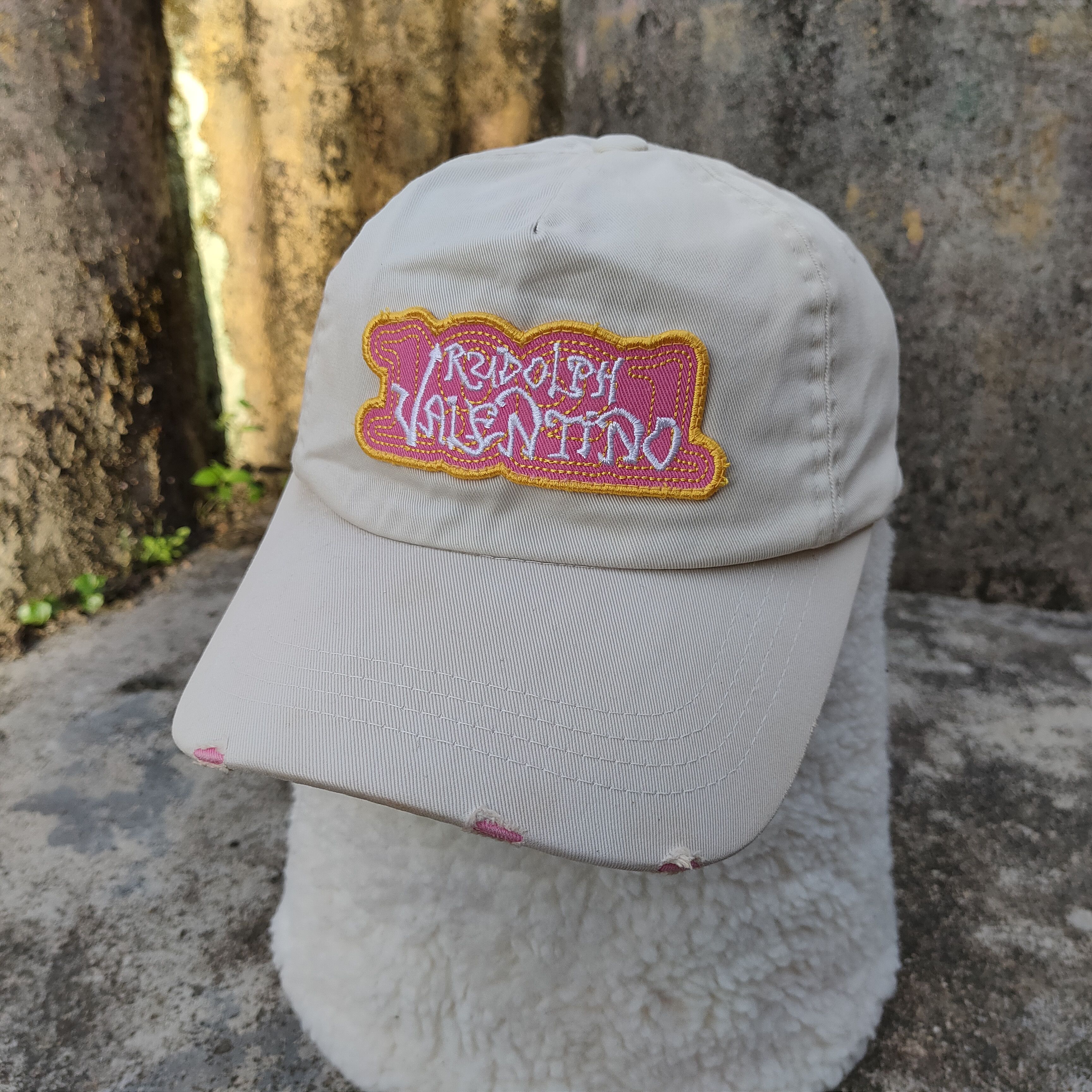 image of Vintage Rudolph Valentino Distressed Patches Cap in Khaki, Men's