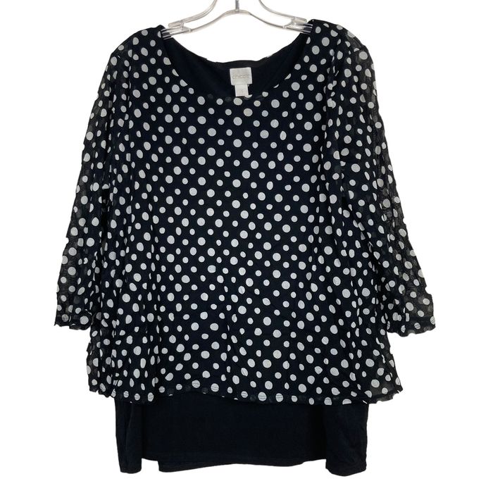 Chicos Chico's Black Polka Dot Layered Split Back Blouse Sz XL | Grailed