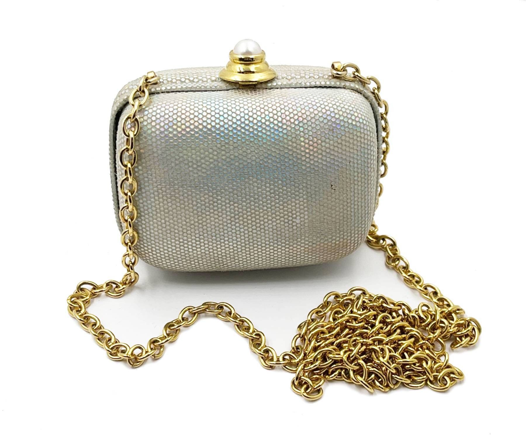 Escada Vintage Silver Leather Mini Hard Case Bag