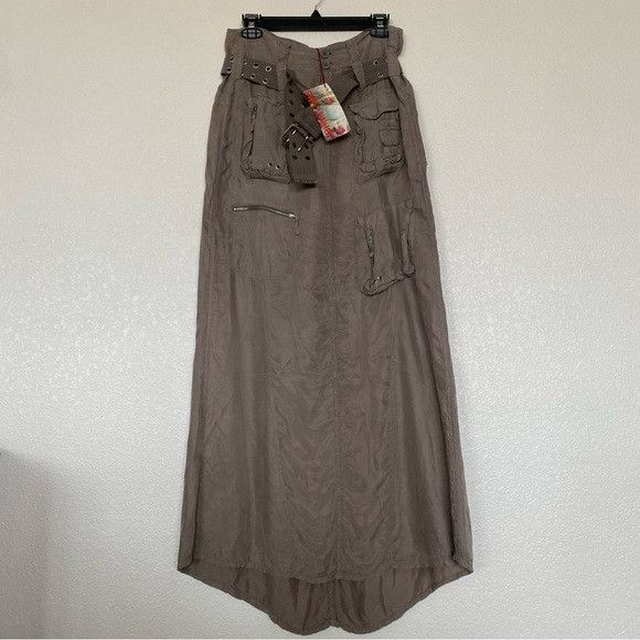 Johnny Was PETE & GRETA FUSCOUS GREY CUPRA LONG CARGO SKIRT SZ 4 Size 27" / US 4 / IT 40 - 2 Thumbnail