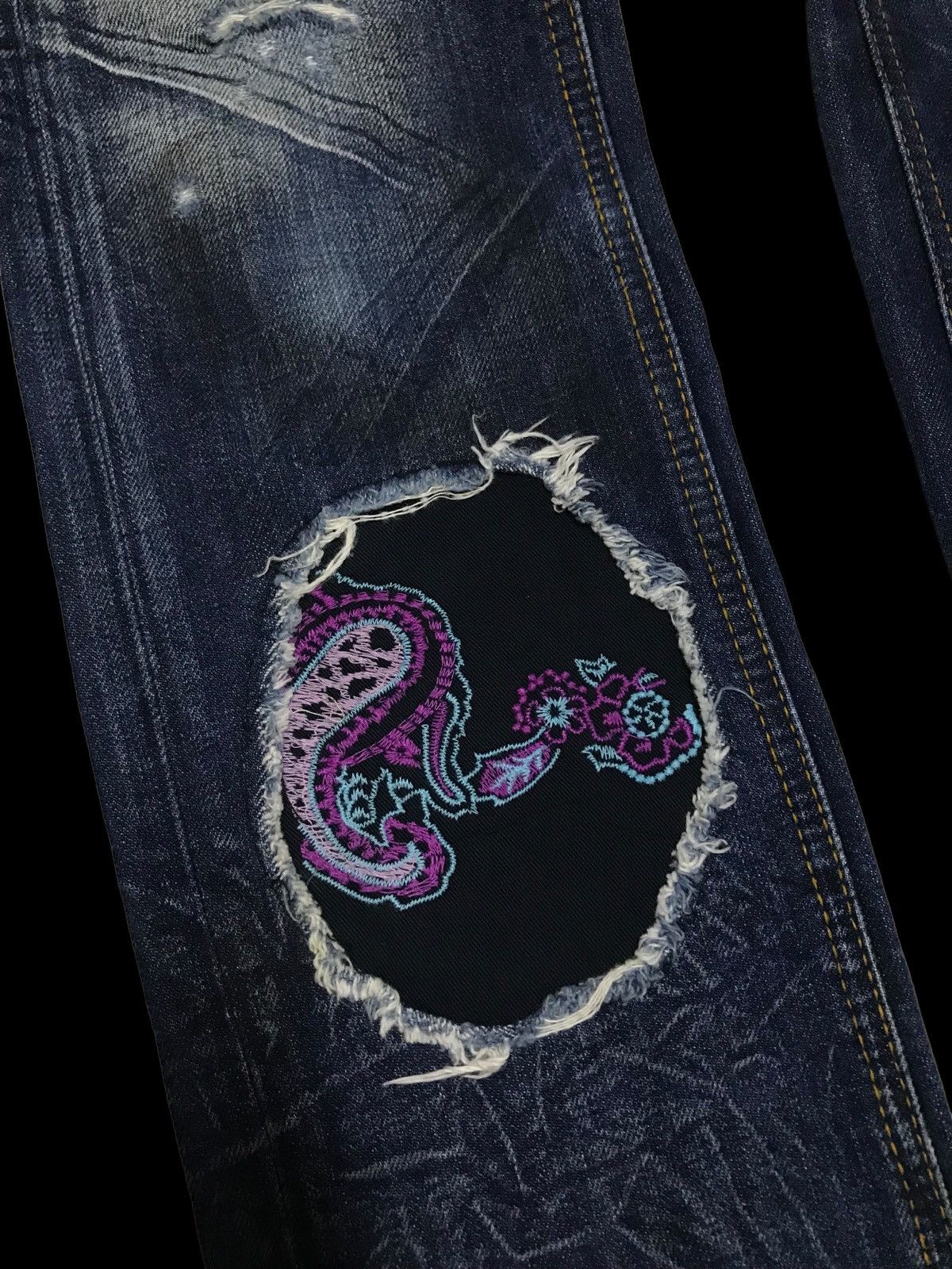 If Six Was Nine × Kazuki Kuraishi Patchwork Kuraishi Distressed Double Waist Denim Jeans Size 28" / US 6 / IT 42 - 4 Thumbnail
