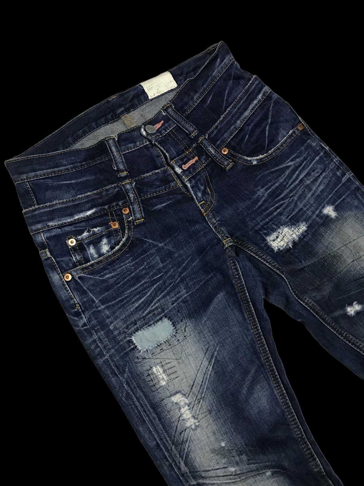 If Six Was Nine × Kazuki Kuraishi Patchwork Kuraishi Distressed Double Waist Denim Jeans Size 28" / US 6 / IT 42 - 2 Thumbnail