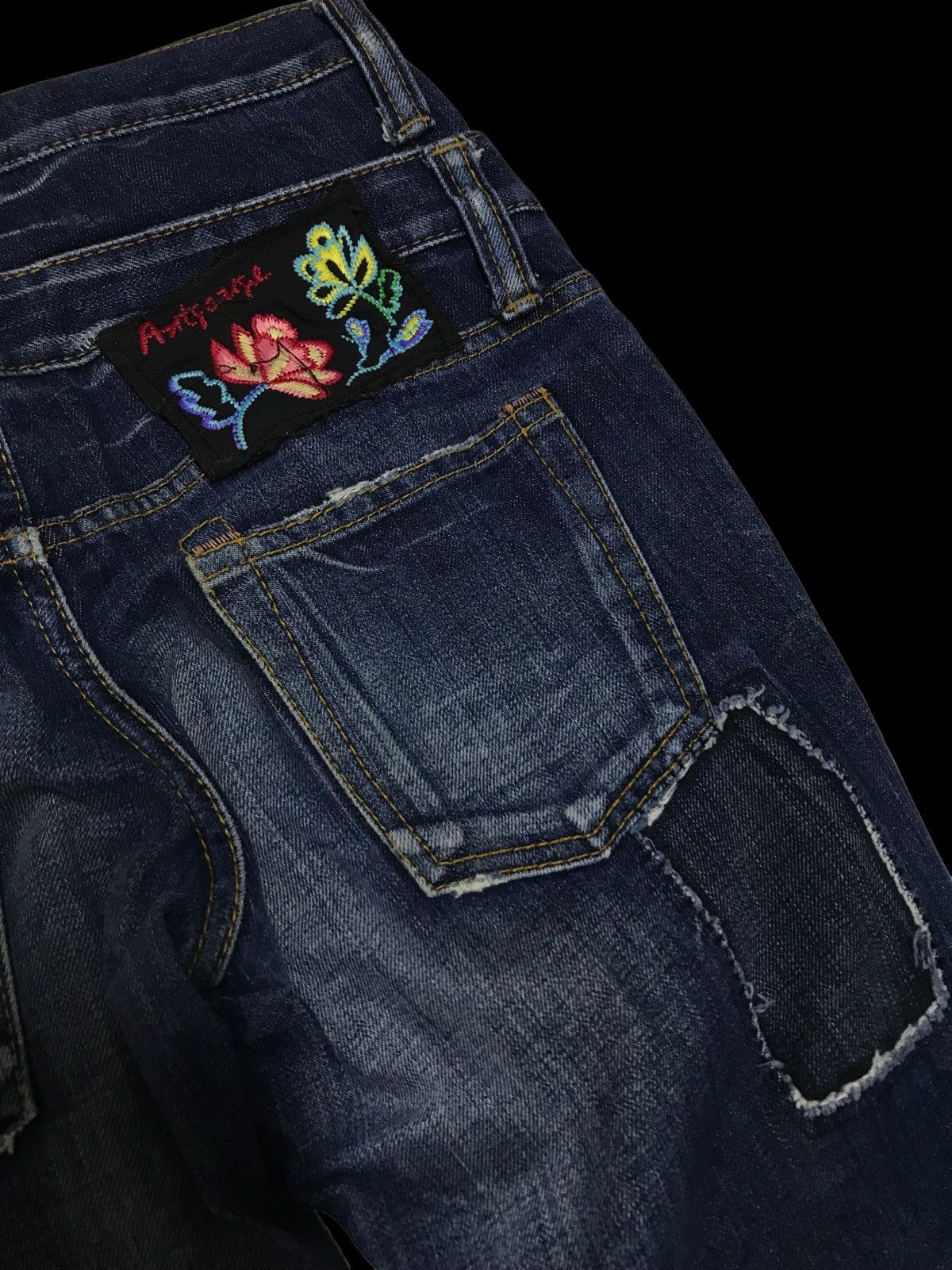 If Six Was Nine × Kazuki Kuraishi Patchwork Kuraishi Distressed Double Waist Denim Jeans Size 28" / US 6 / IT 42 - 10 Thumbnail