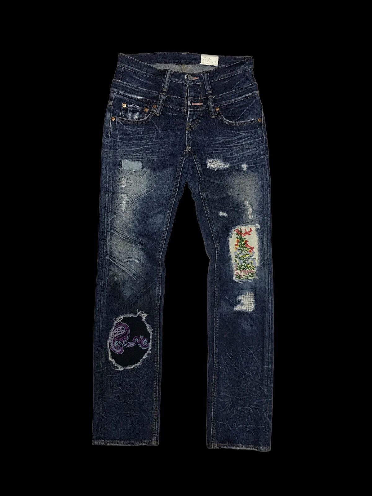 If Six Was Nine × Kazuki Kuraishi Patchwork Kuraishi Distressed Double Waist Denim Jeans Size 28" / US 6 / IT 42 - 1 Thumbnail