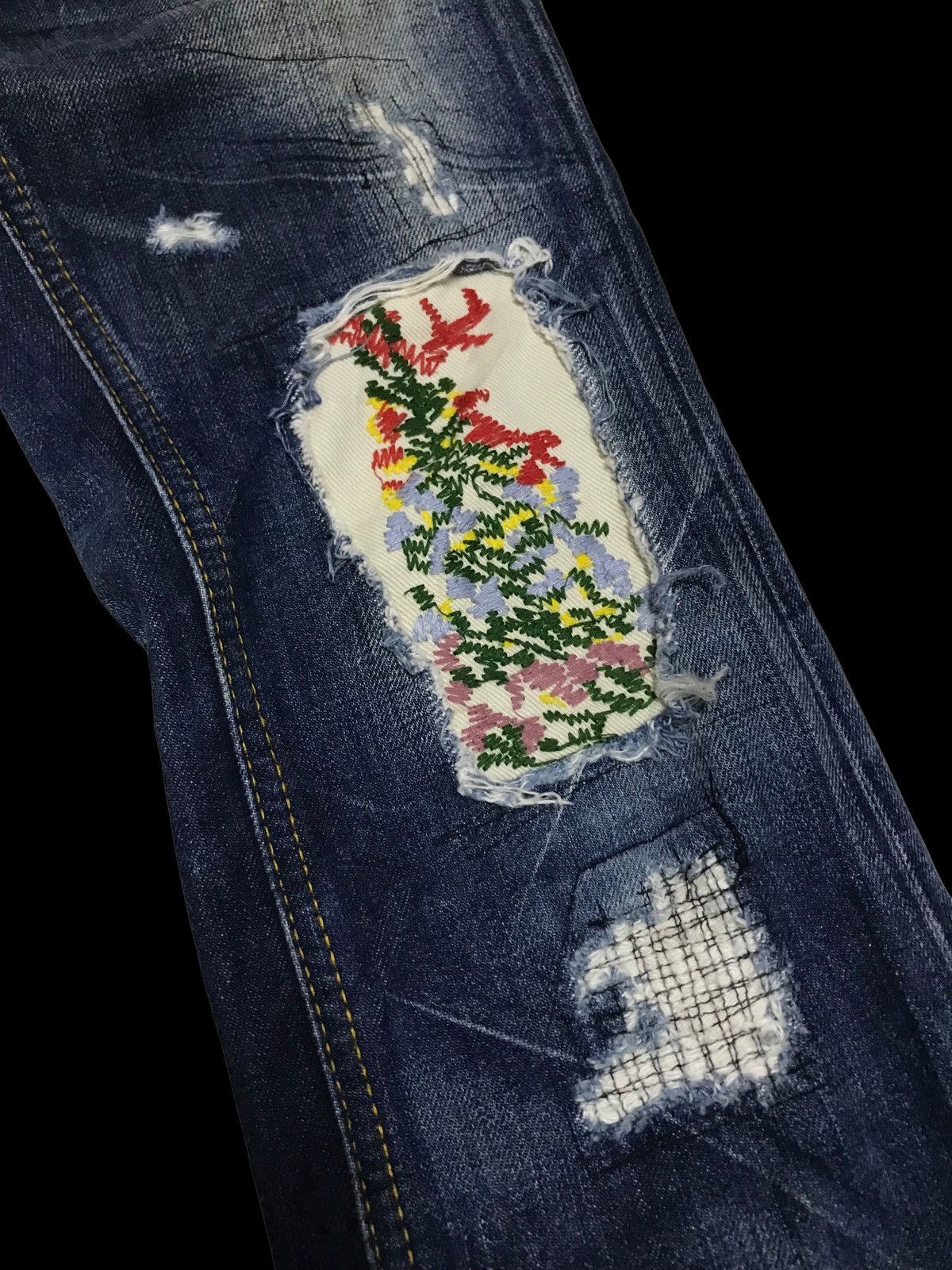If Six Was Nine × Kazuki Kuraishi Patchwork Kuraishi Distressed Double Waist Denim Jeans Size 28" / US 6 / IT 42 - 5 Thumbnail