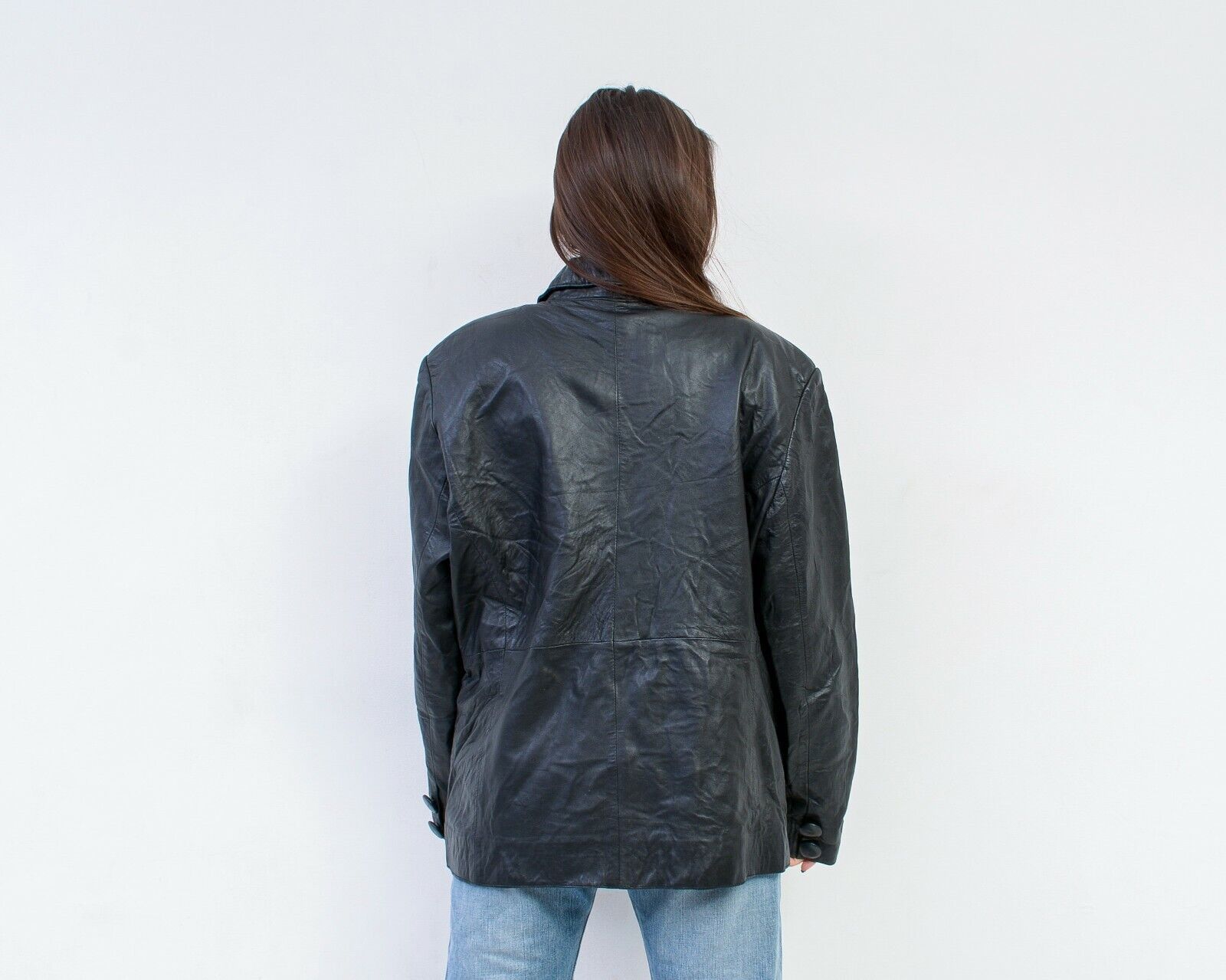 Vintage Leather Jacket Double Breasted Blazer Coat Biker Buttons Size L / US 10 / IT 46 - 4 Thumbnail