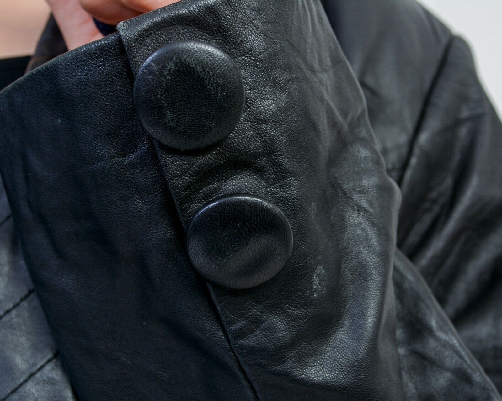 Vintage Leather Jacket Double Breasted Blazer Coat Biker Buttons Size L / US 10 / IT 46 - 6 Thumbnail