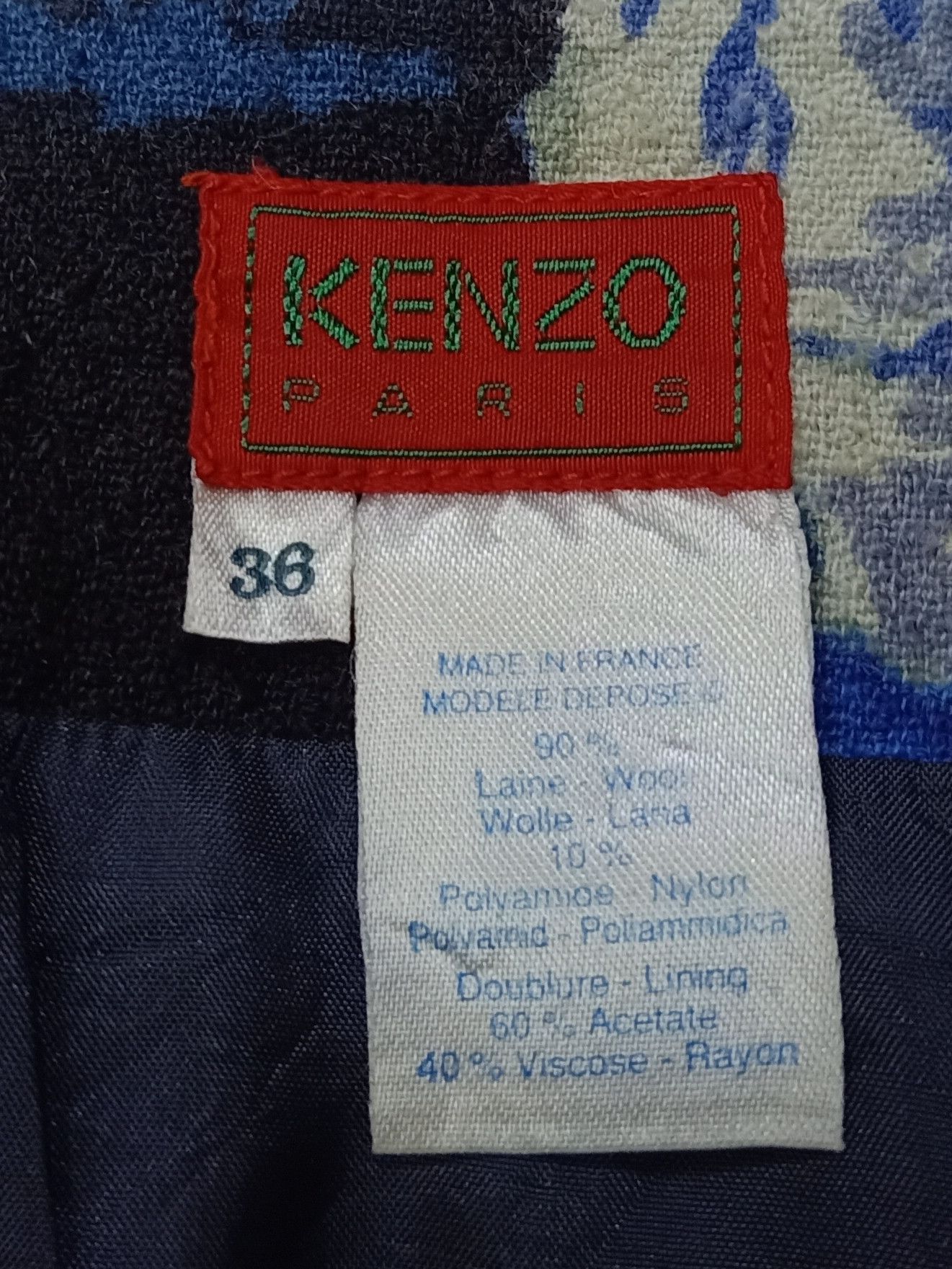 Japanese Brand KENZO PARIS Made In France Blue Flowers Cashmere Mini Skirt Size 26" / US 2 / IT 38 - 12 Thumbnail