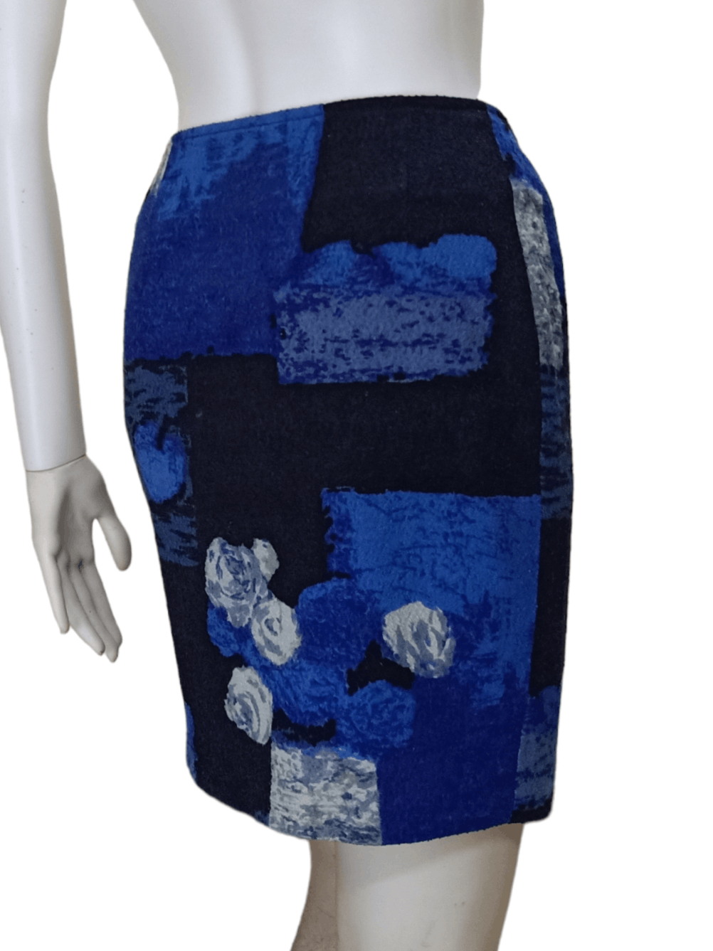 Japanese Brand KENZO PARIS Made In France Blue Flowers Cashmere Mini Skirt Size 26" / US 2 / IT 38 - 5 Thumbnail