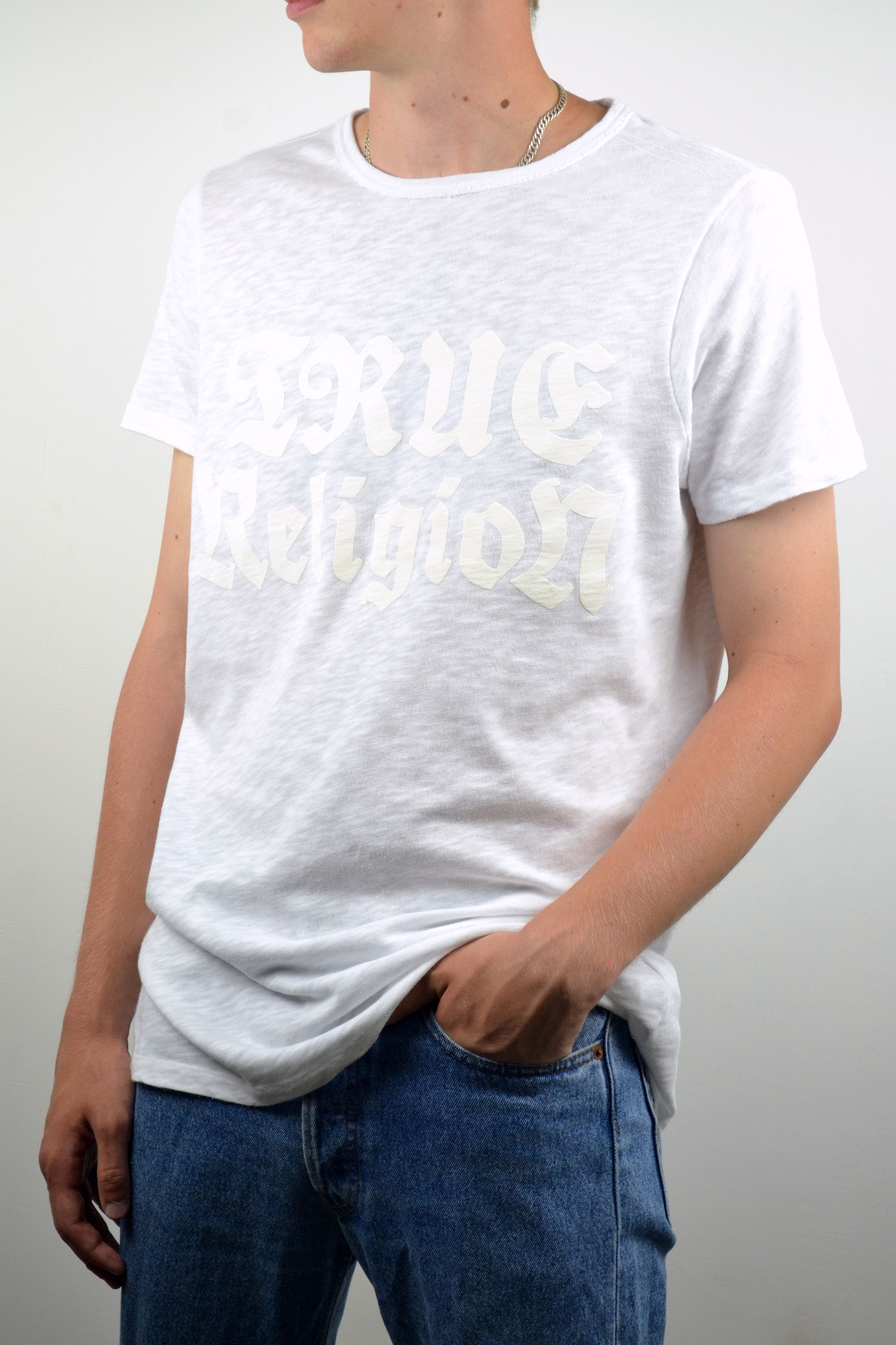 Vintage True Religion Big Logo Herren Crew Gothic White T-Shirt Size US M / EU 48-50 / 2 - 2 Thumbnail