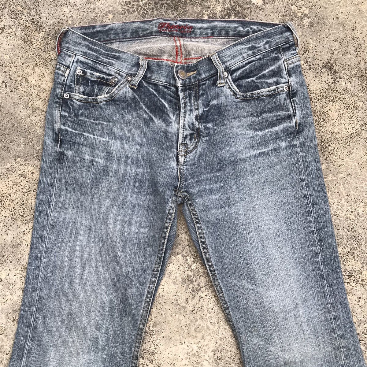 Japanese Brand Distressed!Theoria Blue Wash Faded Cowboy Flare Jeans Pants Size US 29 - 2 Thumbnail