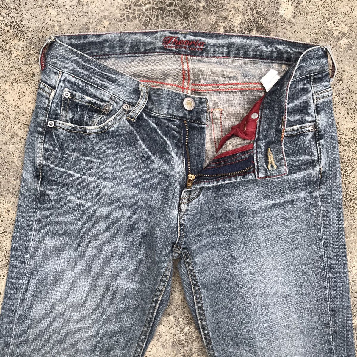 Japanese Brand Distressed!Theoria Blue Wash Faded Cowboy Flare Jeans Pants Size US 29 - 9 Thumbnail