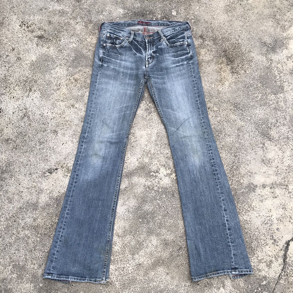 Japanese Brand Distressed!Theoria Blue Wash Faded Cowboy Flare Jeans Pants Size US 29 - 1 Thumbnail
