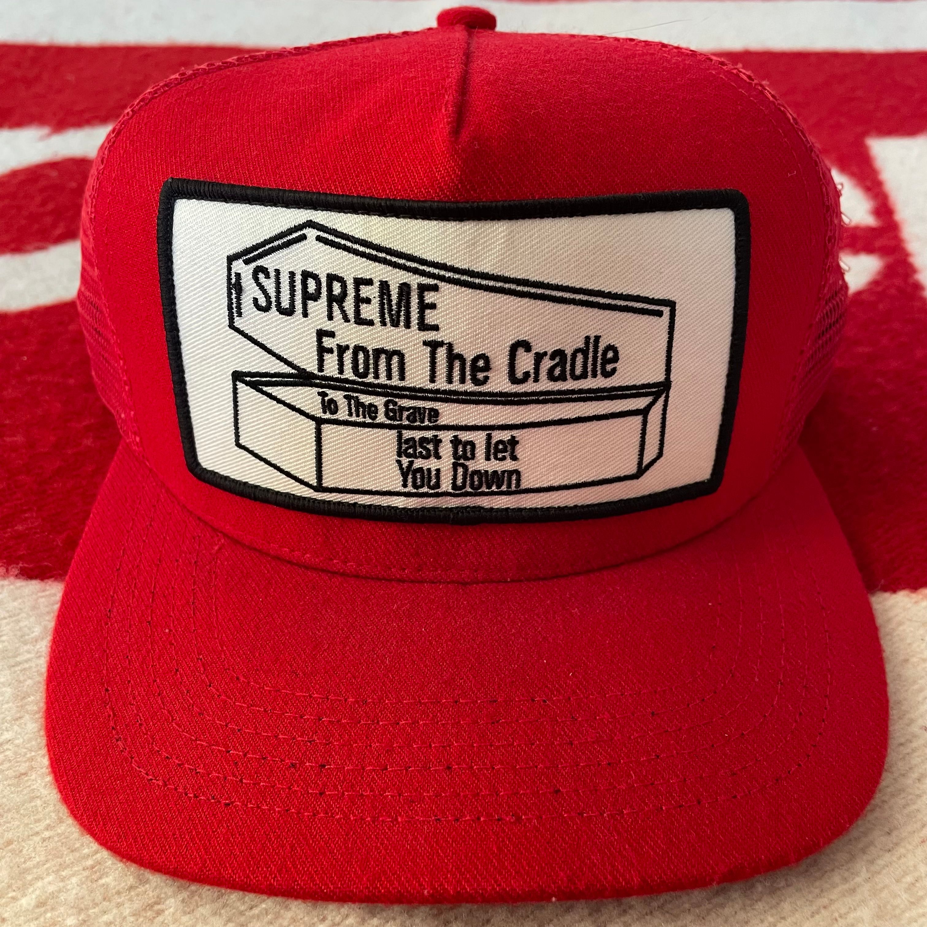 Pre-owned Supreme Coffin Cradle To Grave Cap 5 Panel Hat Trucker Snapback In Red