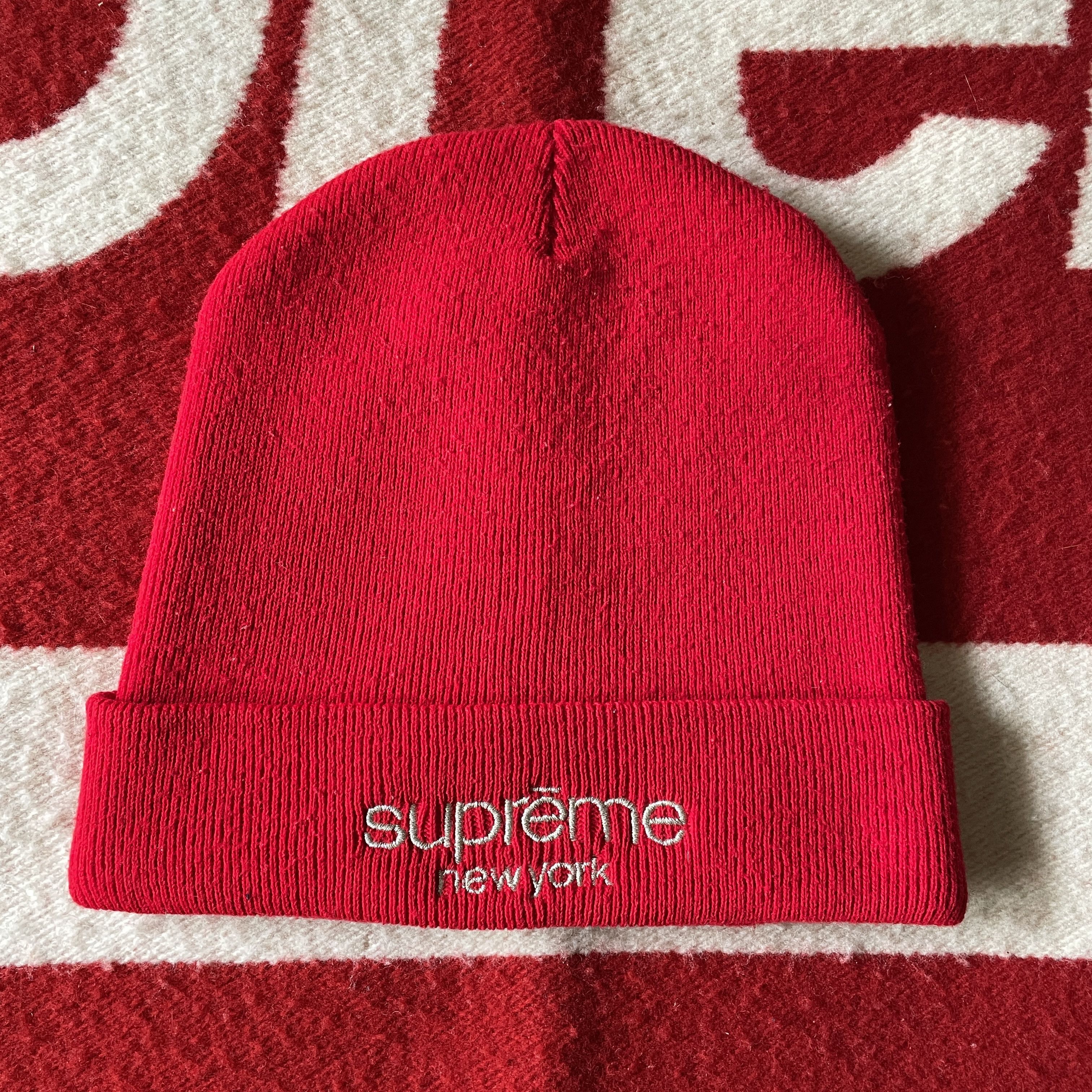 Pre-owned Supreme - Metallic Classic Logo Beanie Cap Winter Hat 2015 In Red