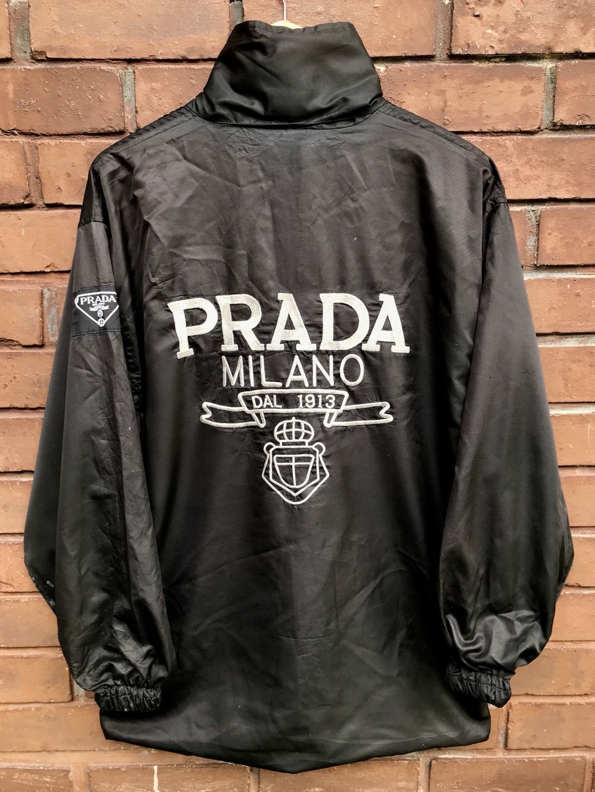Prada Prada Silver Embroidery Big Logo Zip Up Windbreaker