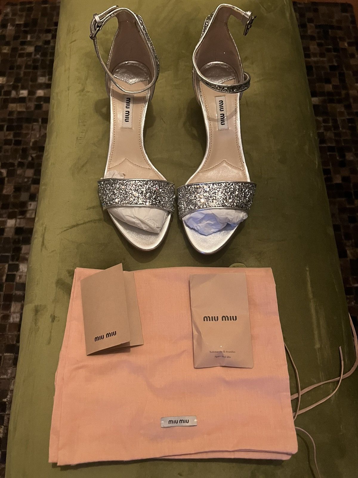 Miu Miu Silver Glitter Low Hills
