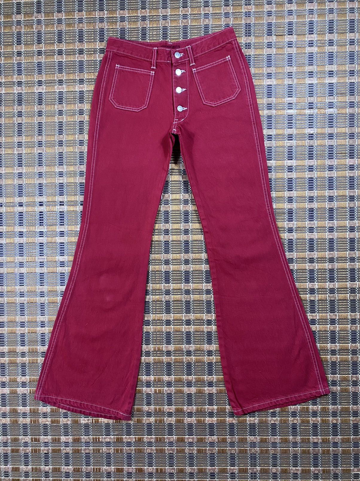 Japanese Brand × Vintage Vintage Red Flare Denim By Et Botte Paris Size US 29 - 1 Thumbnail