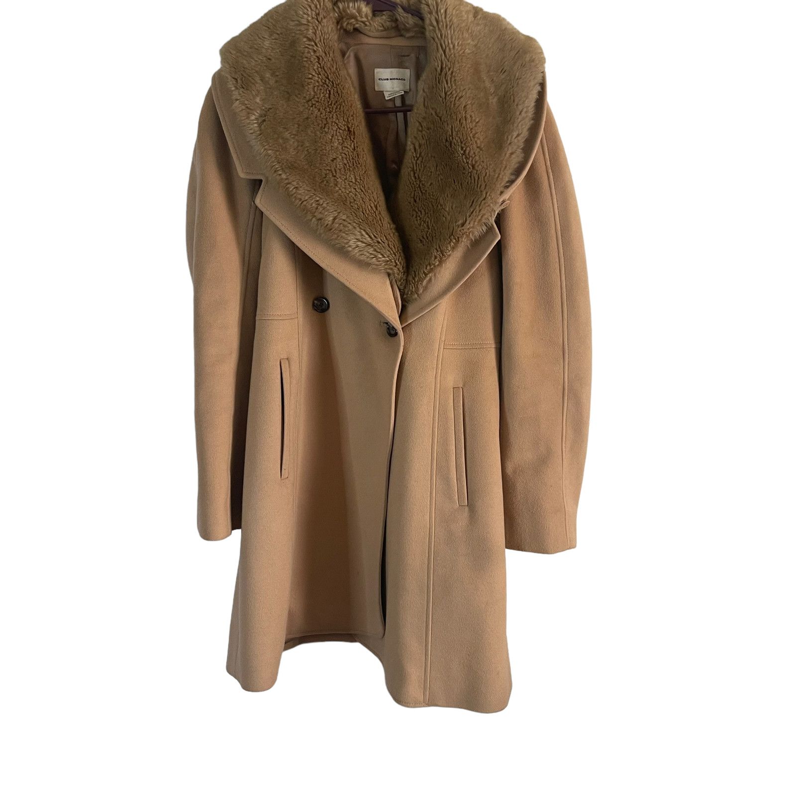 Club Monaco Club Monaco Vintage Wool Cashmere Tan Faux Fur Trench Coat ...